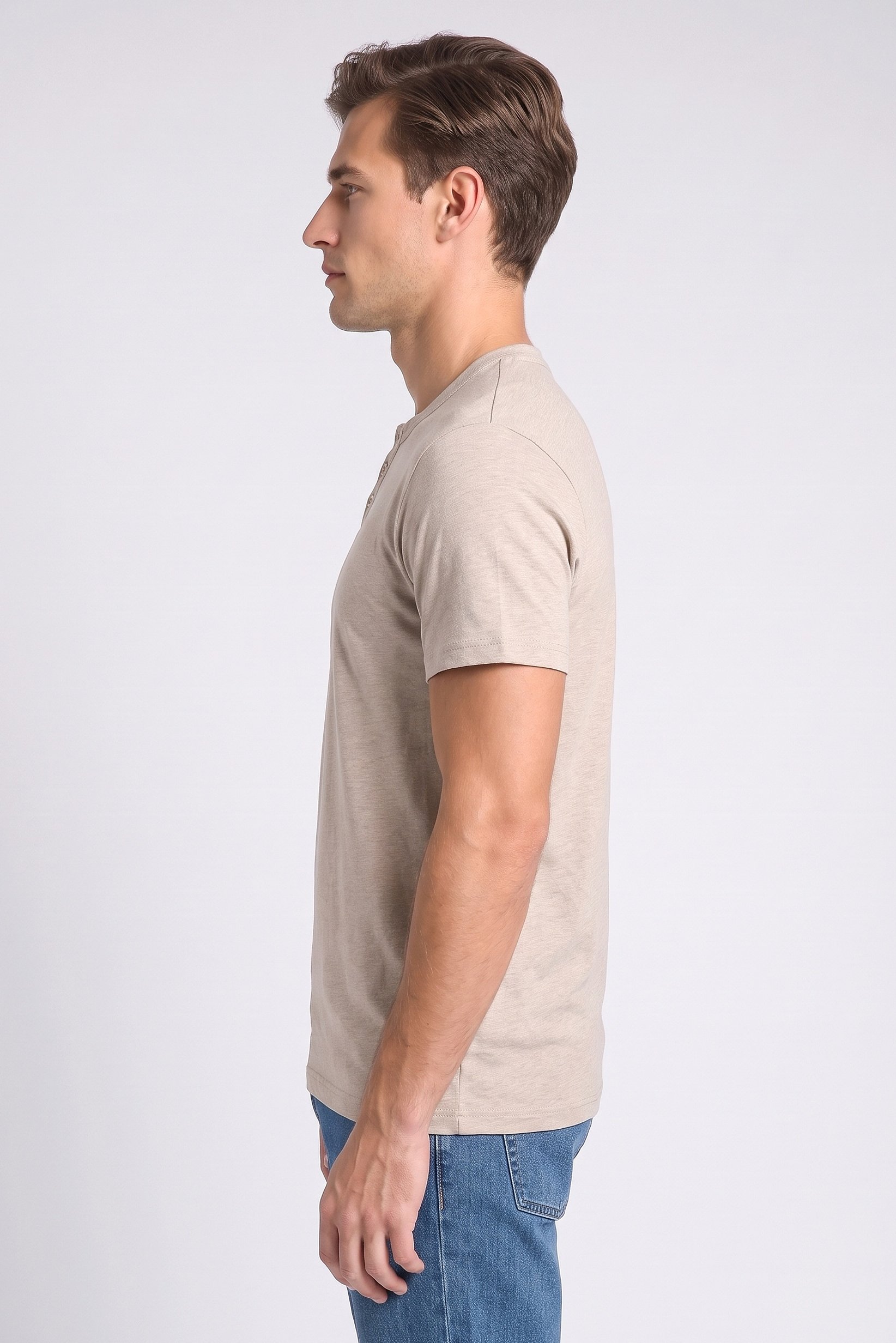 Men Crew Neck Short Sleeve Solid T-Shirt,  Beige