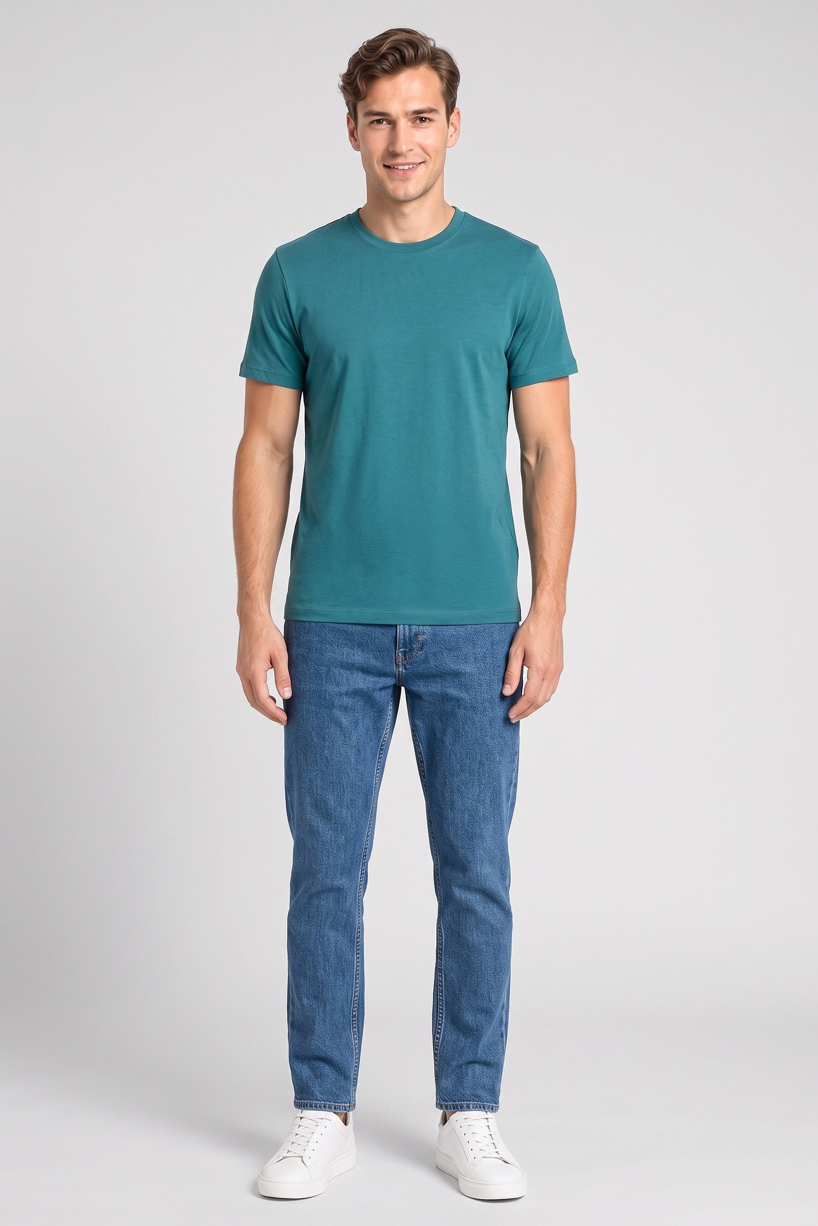 Men Crew Neck Short Sleeve Solid T-Shirt, Teal Green