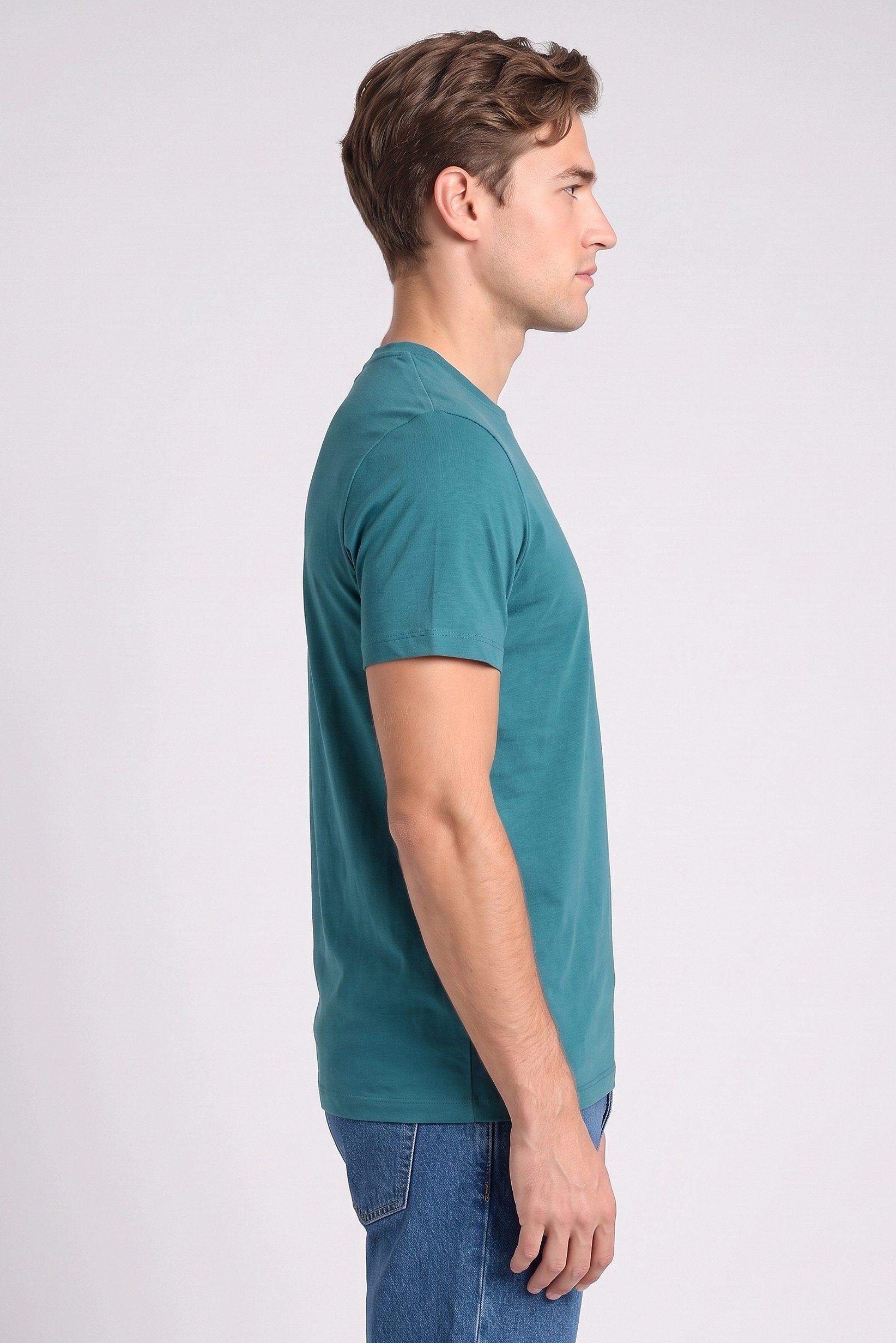 Men Crew Neck Short Sleeve Solid T-Shirt, Teal Green