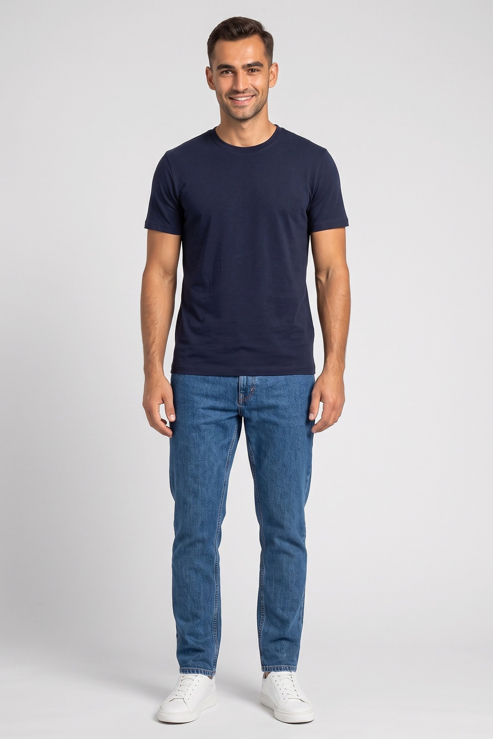 Men Crew Neck Short Sleeve Textured T-Shirt, Navy
