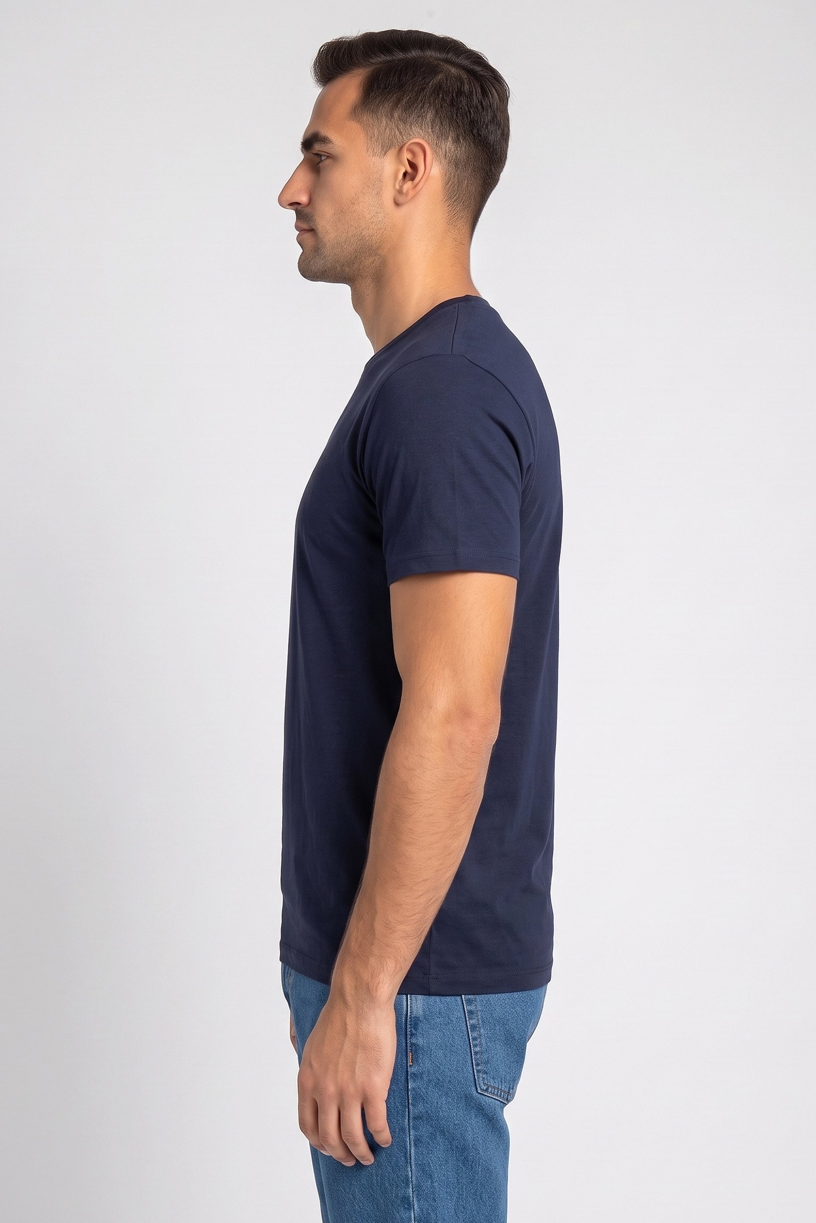 Men Crew Neck Short Sleeve Textured T-Shirt, Navy