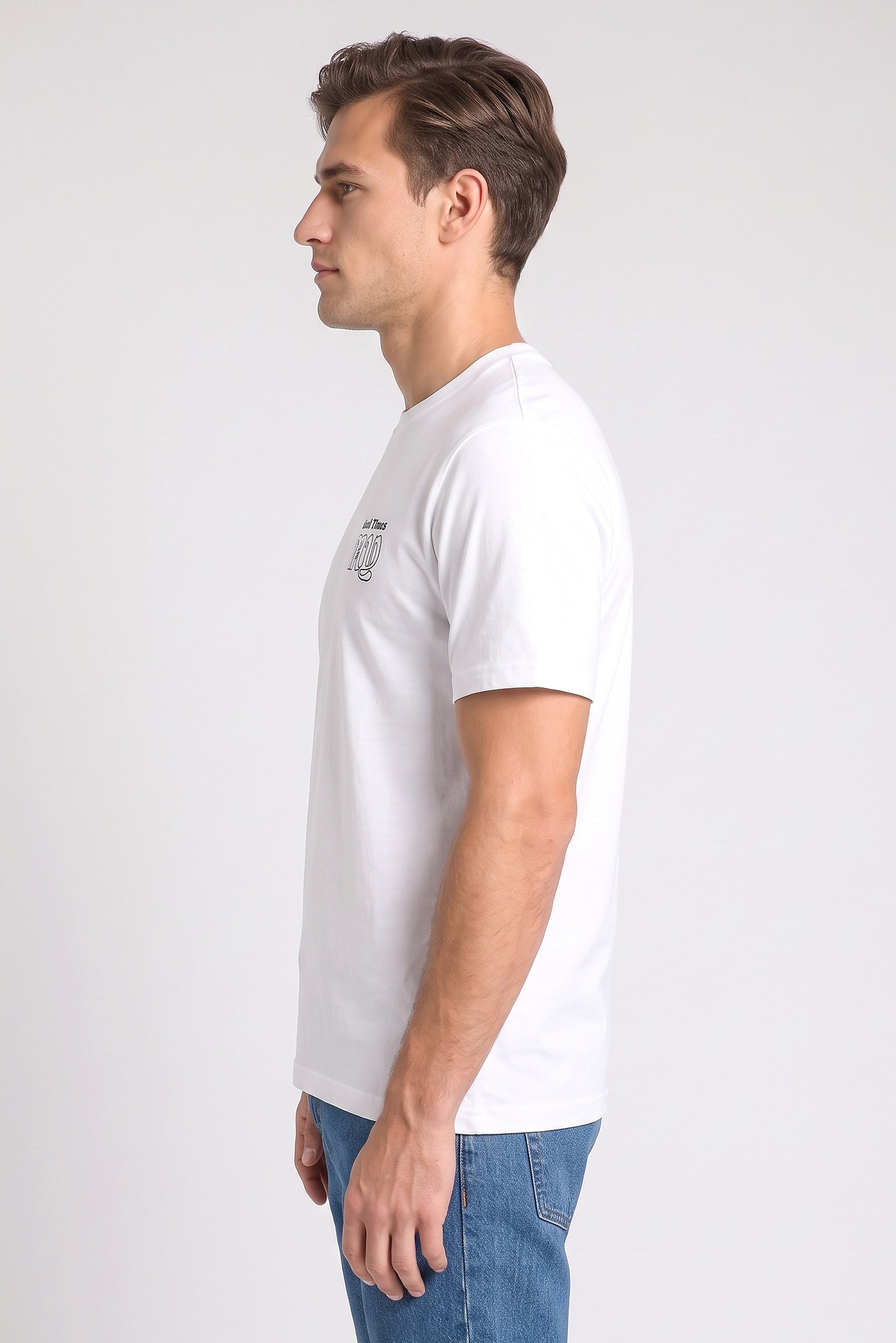 Men Crew Neck Short Sleeve Graphic Print T-Shirt, White