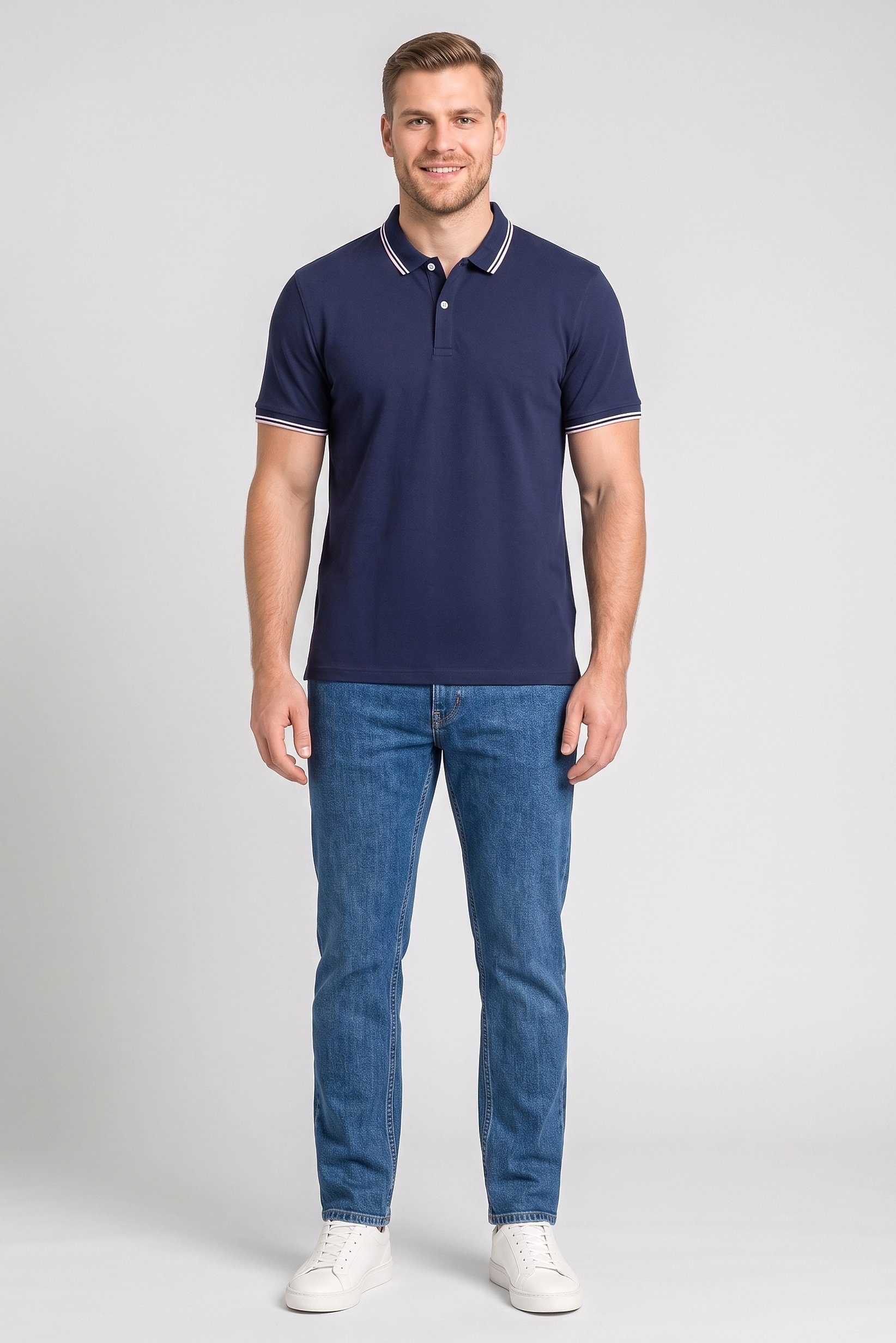 Men Regular Fit Short Sleeve Solid Polo Shirt, Navy
