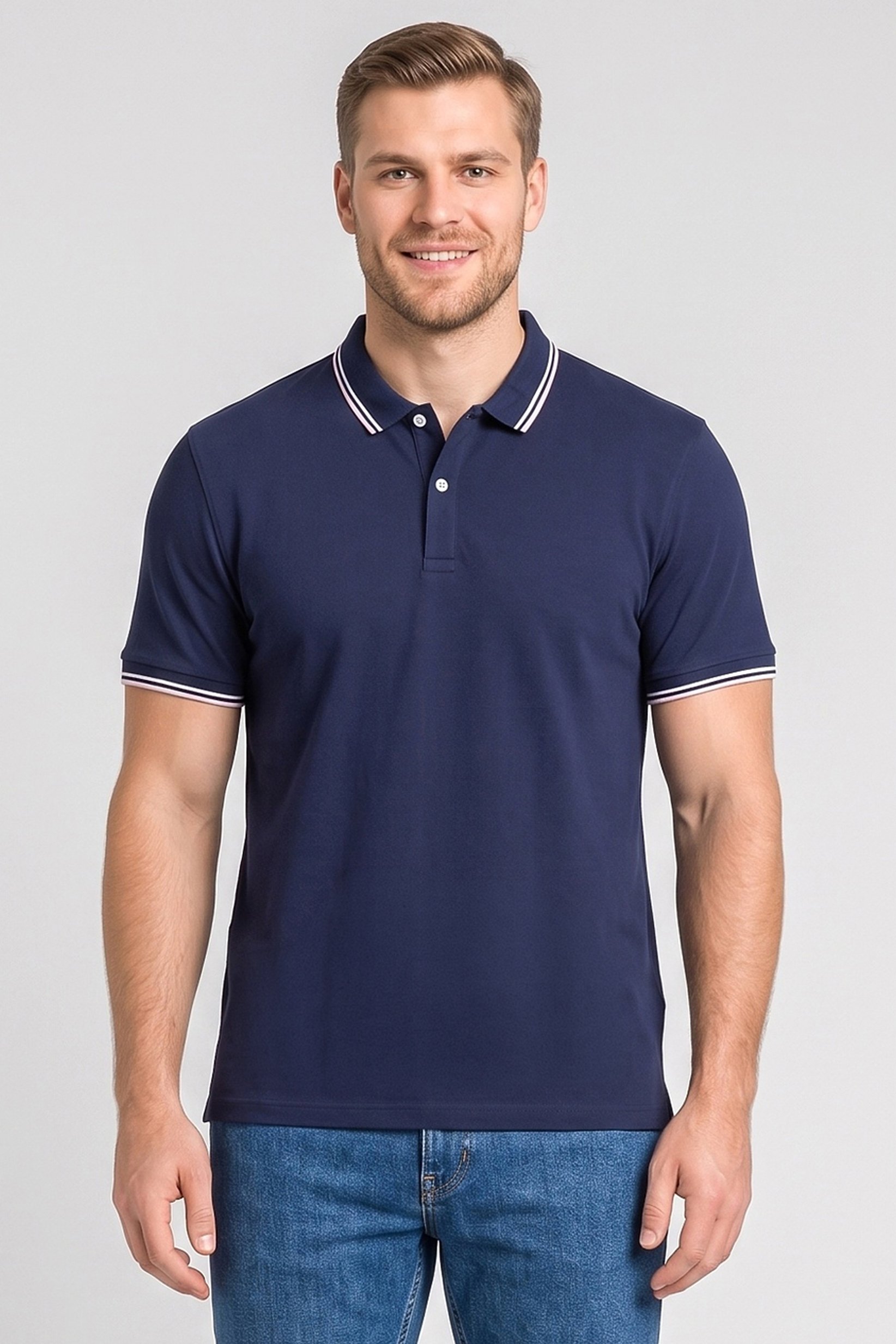 Men Regular Fit Short Sleeve Solid Polo Shirt, Navy