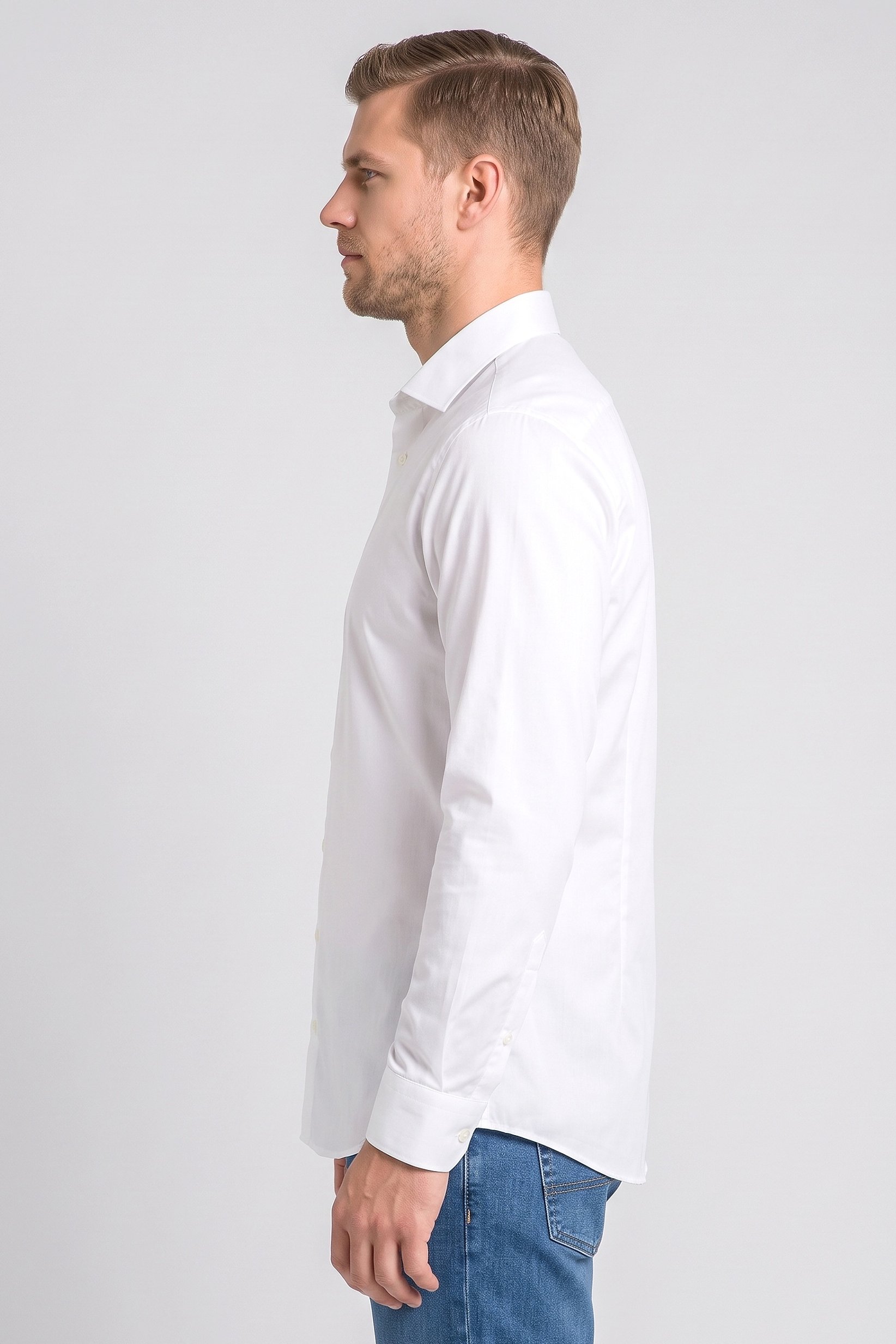 Men Slim Fit Long Sleeve Solid Casual Shirt, Off White