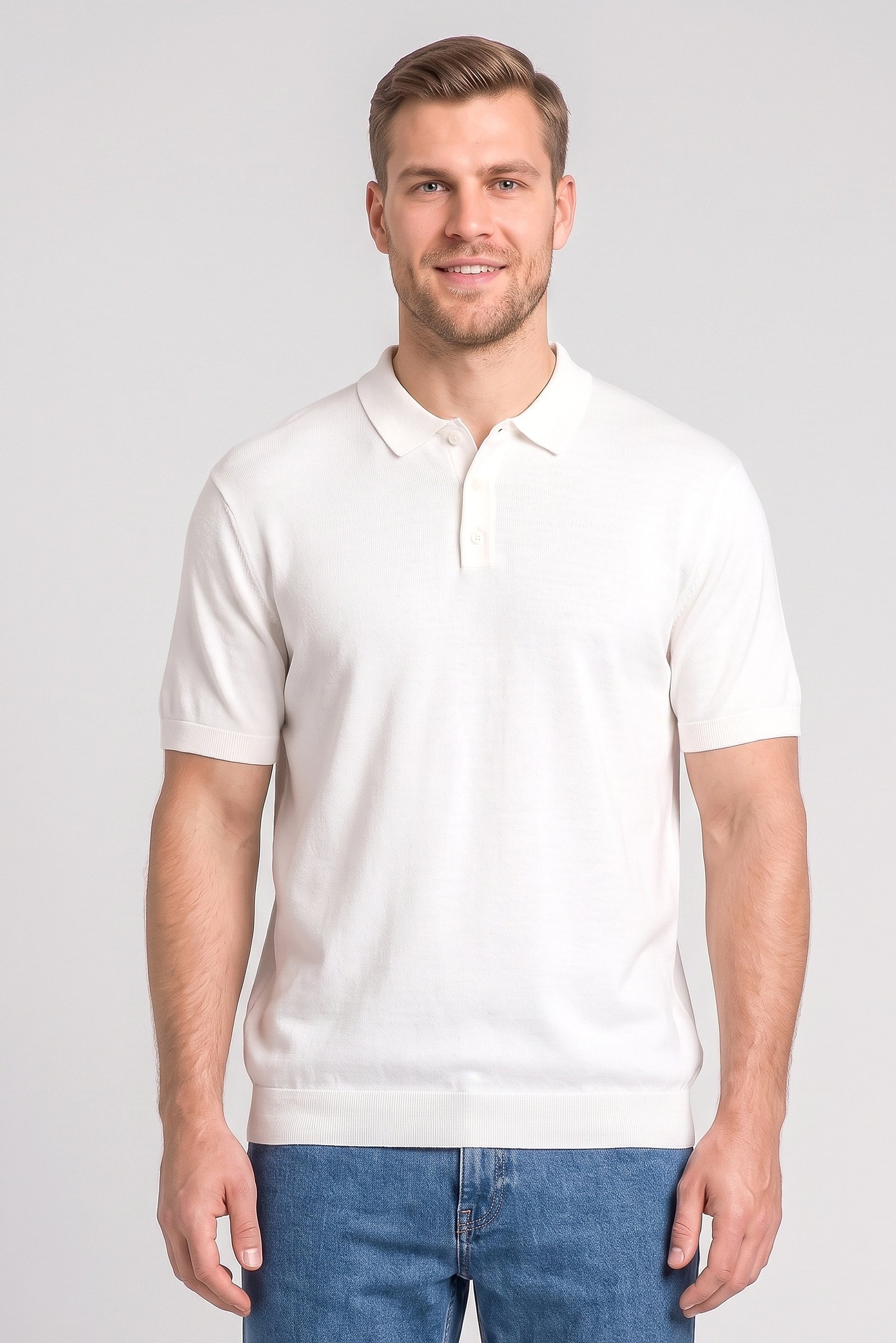 Men Regular Fit Plain Short Sleeve Polo Shirt, White