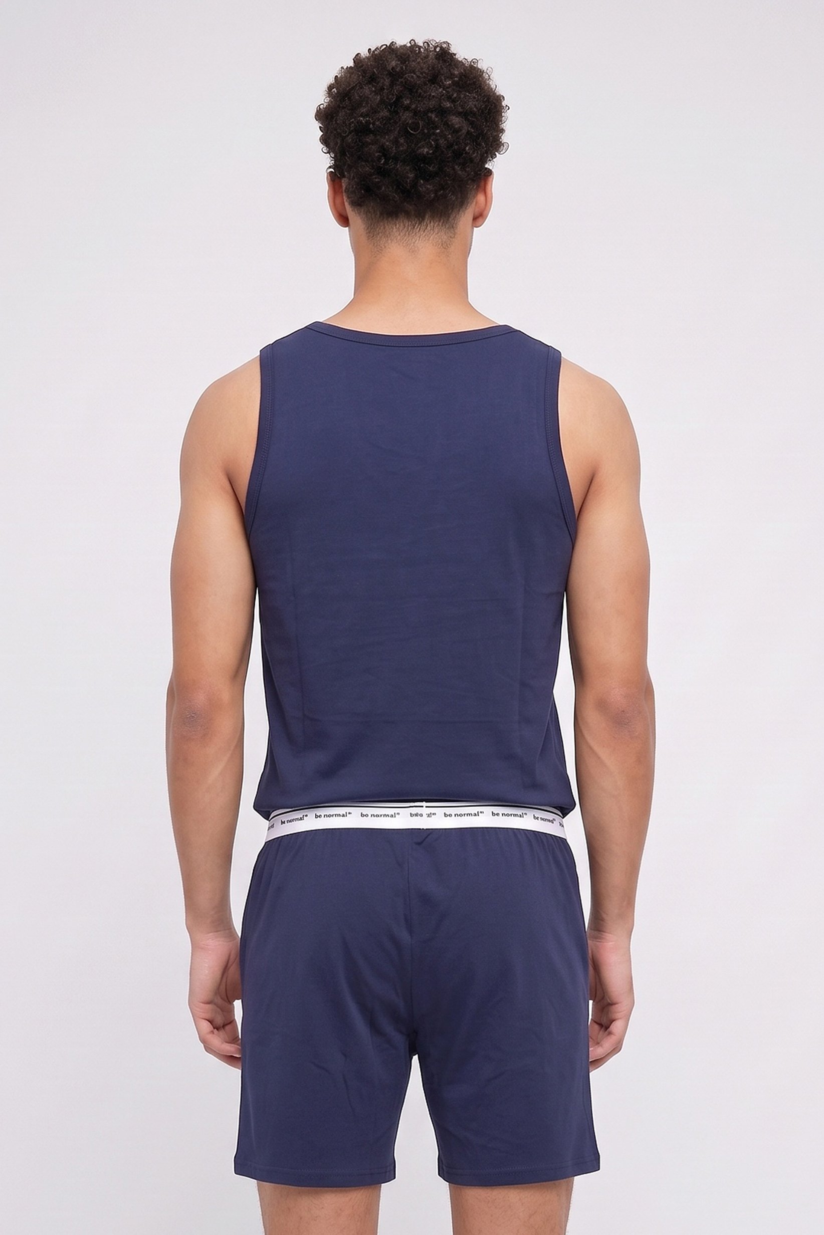 Men 2 Pcs Plain Sleeveless Vest And Shorts Pyjama Set, Navy