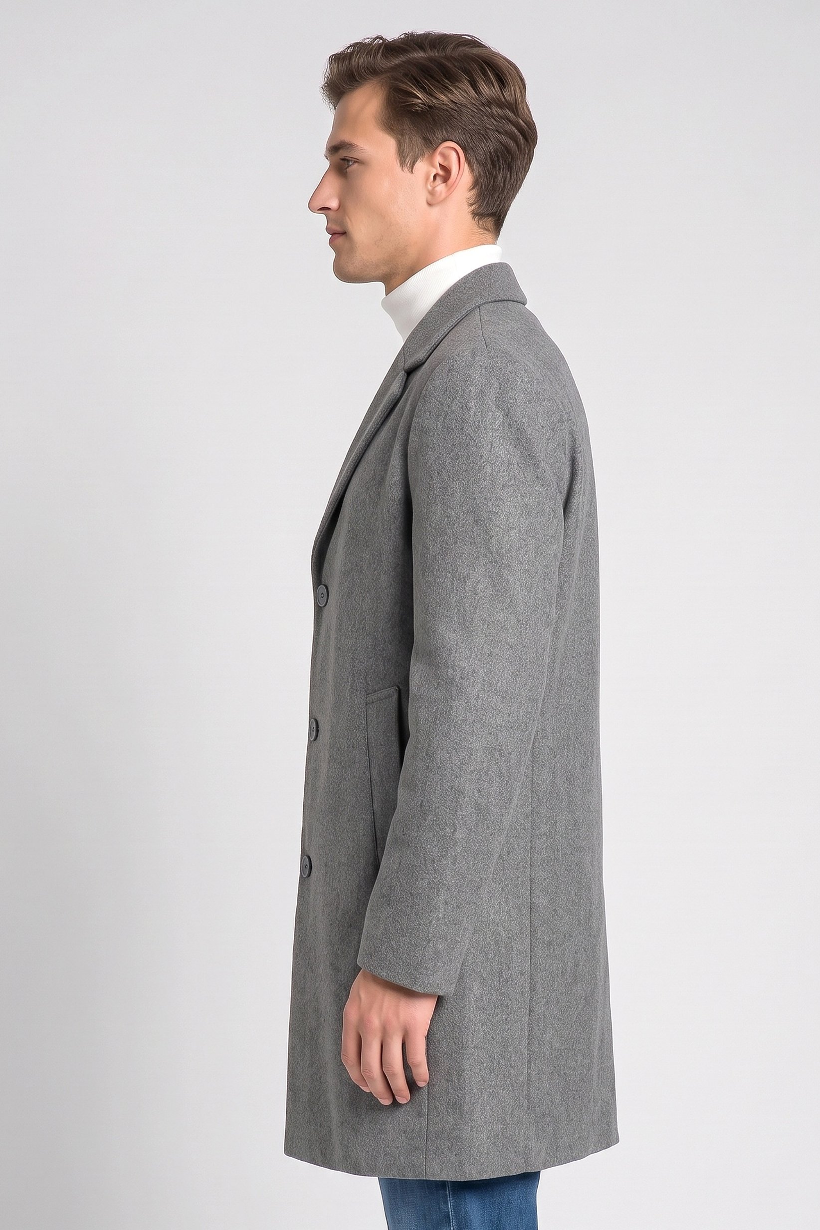 Men Plain Trench Coat, Dark Grey