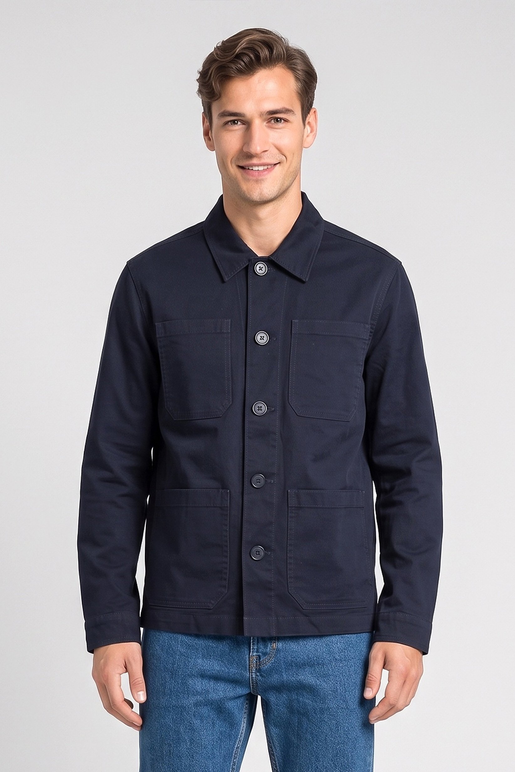 Men Solid Jacket Shirt, Navy