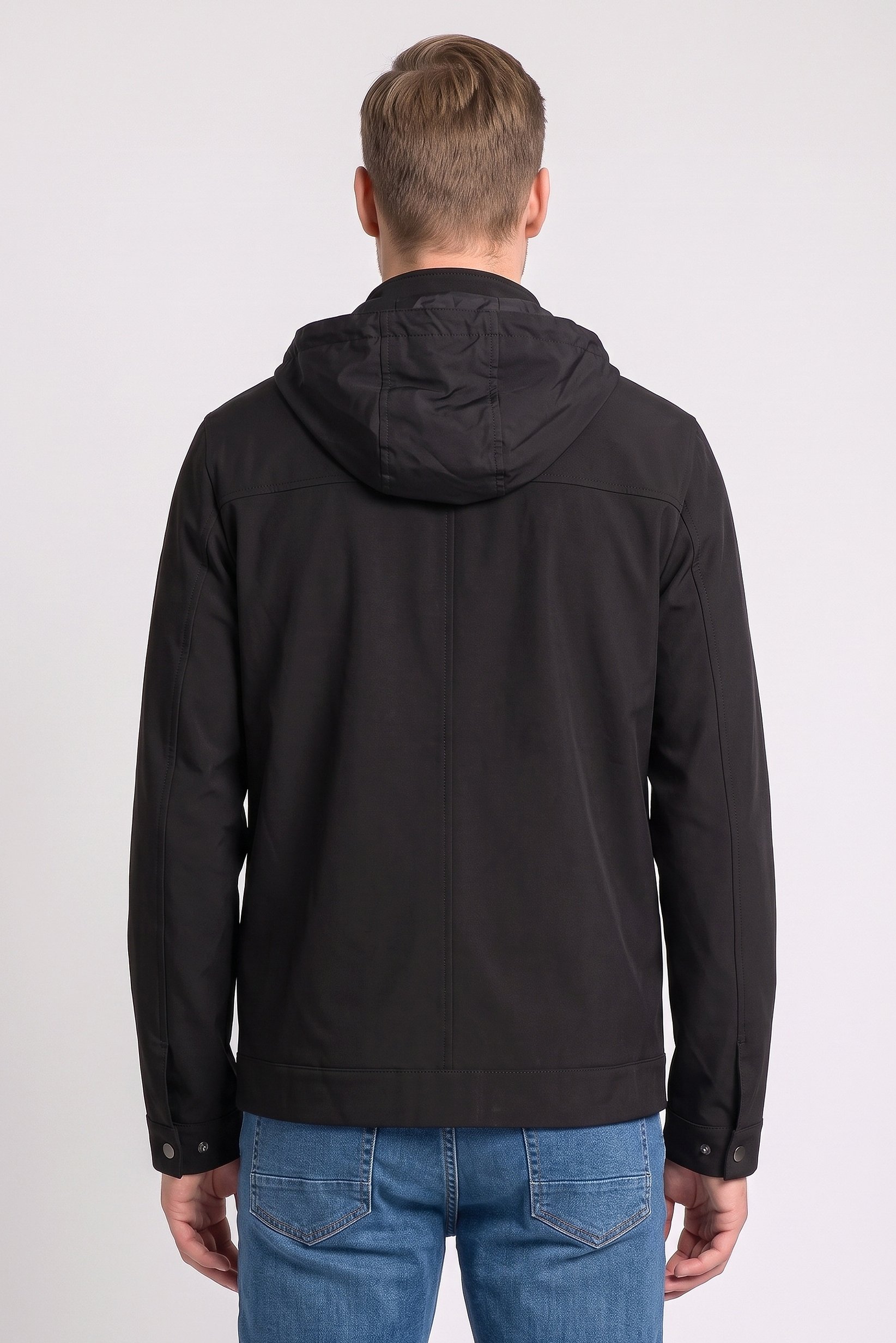 Men Solid Hooded Jacket, Black