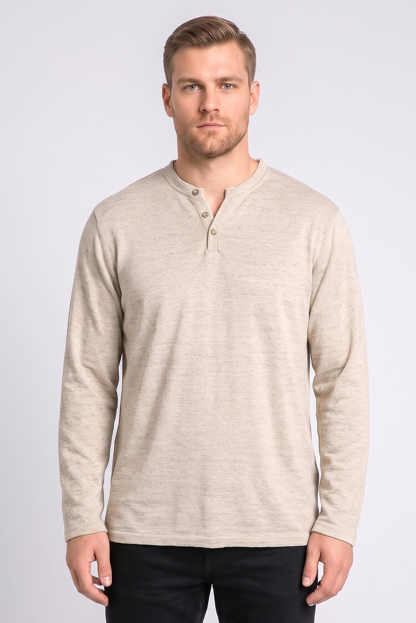 Men Crew Neck Knitted Sweater, Beige