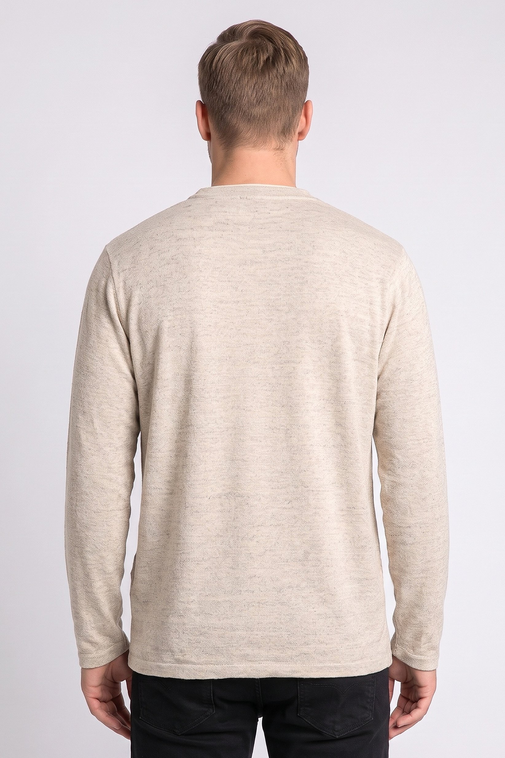 Men Crew Neck Knitted Sweater, Beige