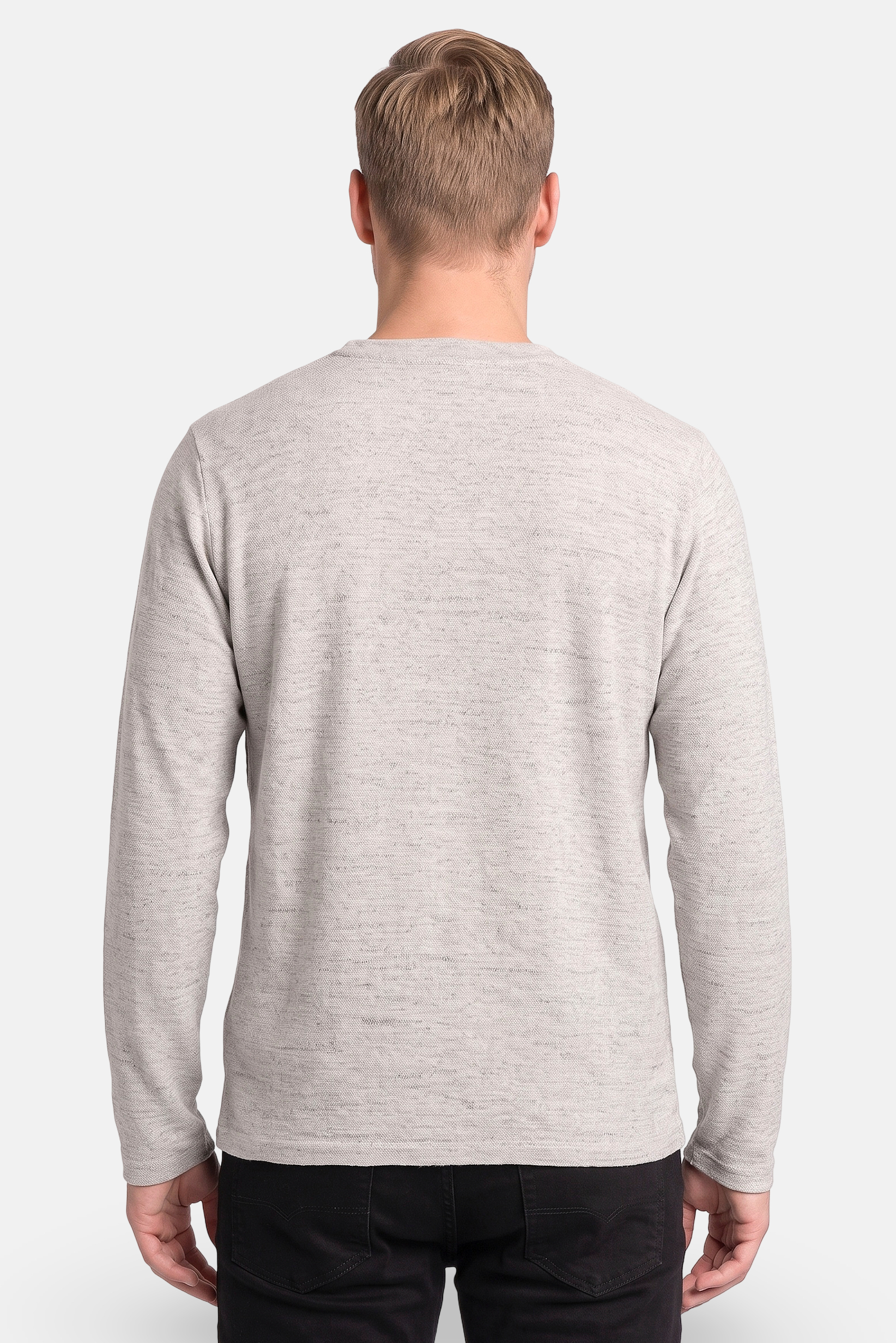 Men Crew Neck Long Sleeve Knitted T-Shirt, Light Grey