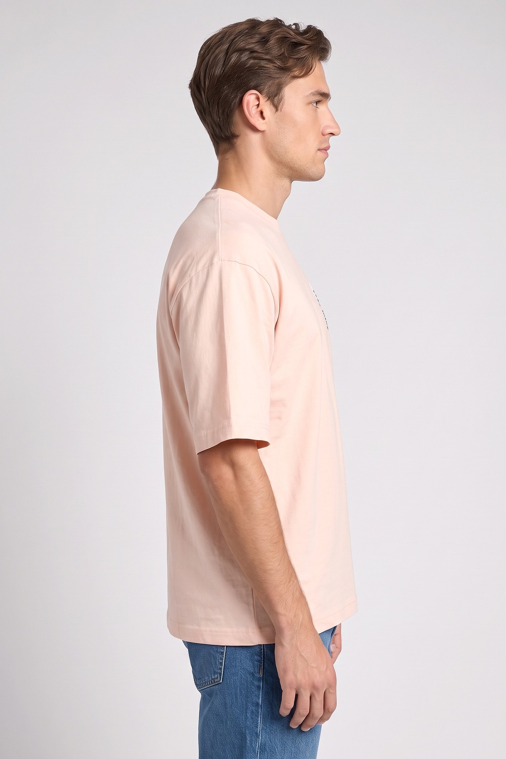 Men Crew Neck Short Sleeve Graphic Print T-Shirt, Light Peach
