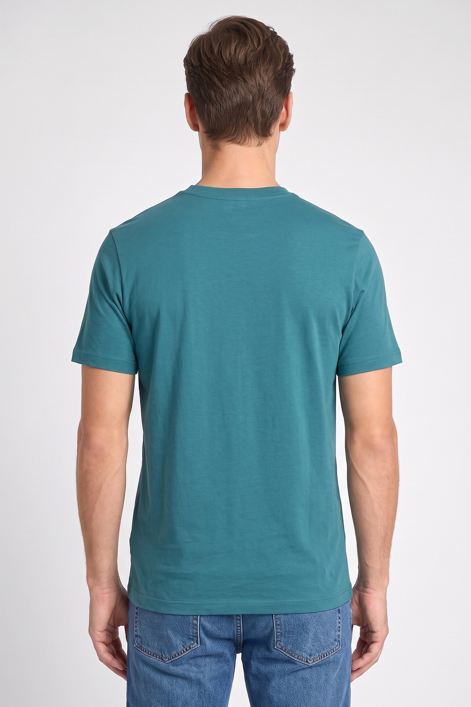 Men Crew Neck Short Sleeves Brand Logo T-Shirt, Teal Green