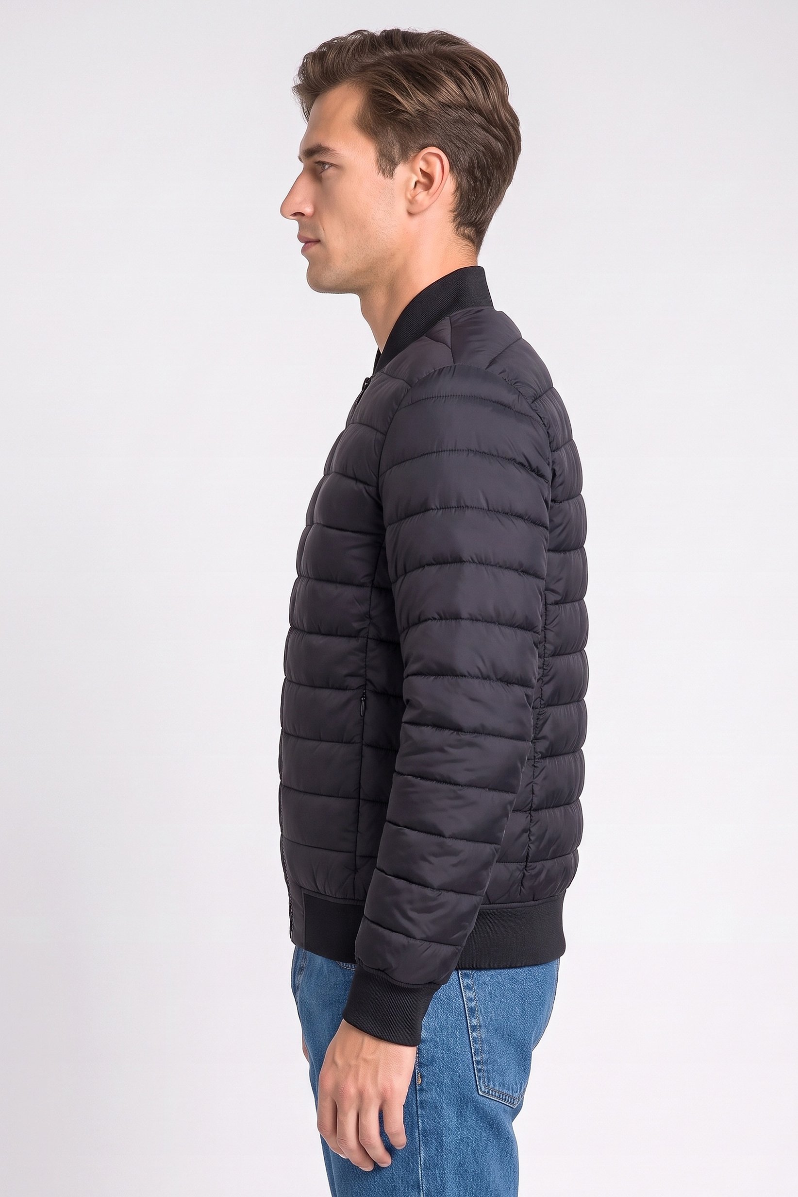 Men Quilted Puffer Jacket, Black