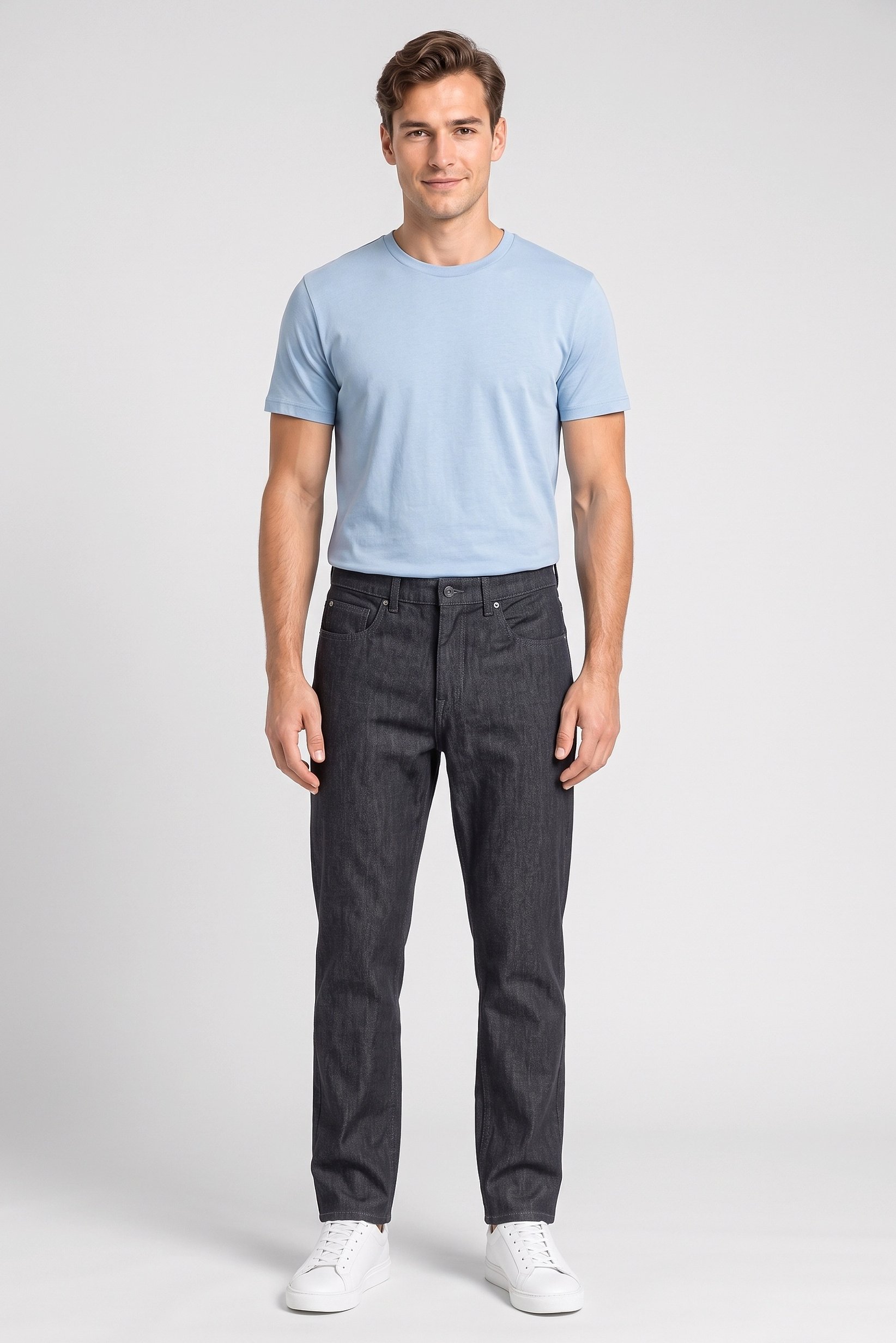 Men Straight Fit Washed Stretchable Jeans, Black