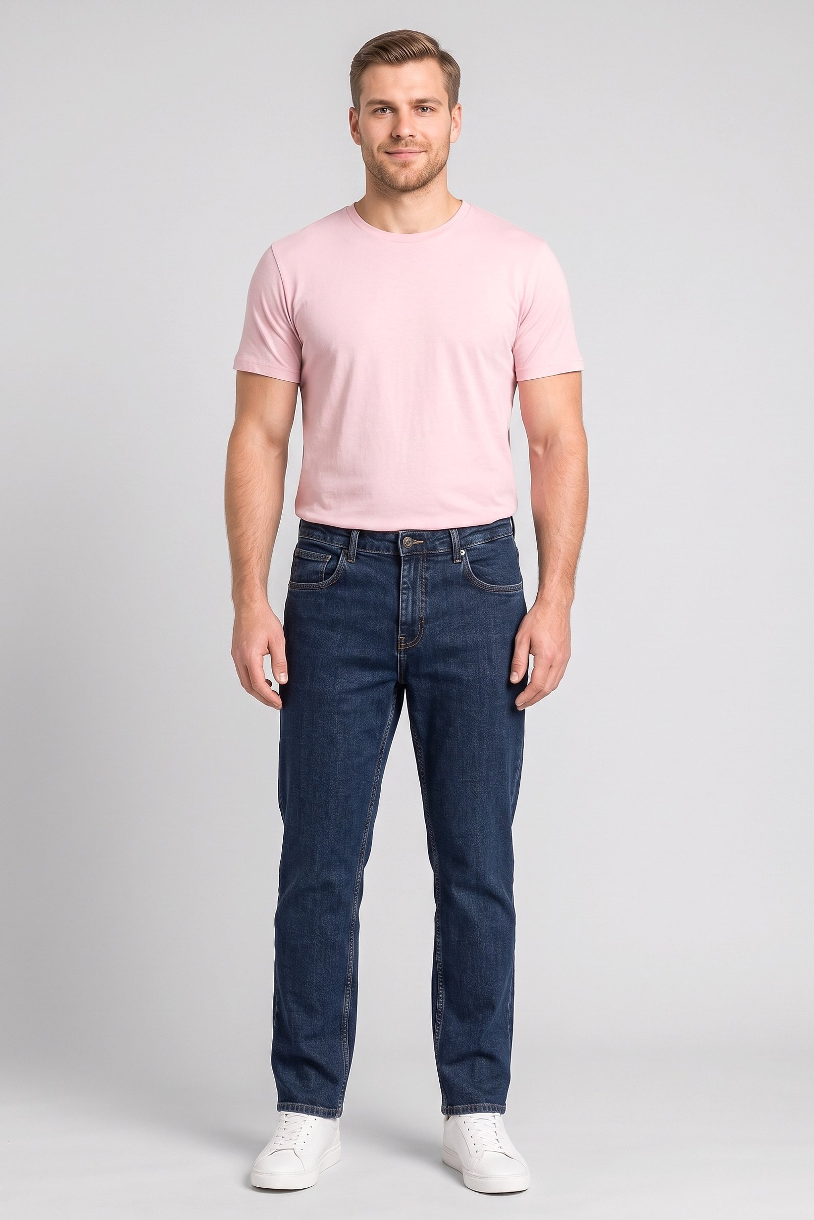 Men Regular Fit Washed Stretchable Jeans, Navy Blue