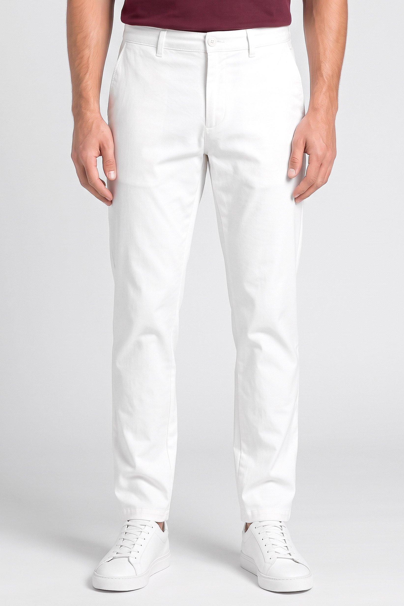 Men Straight Fit Solid Chino Pants, White