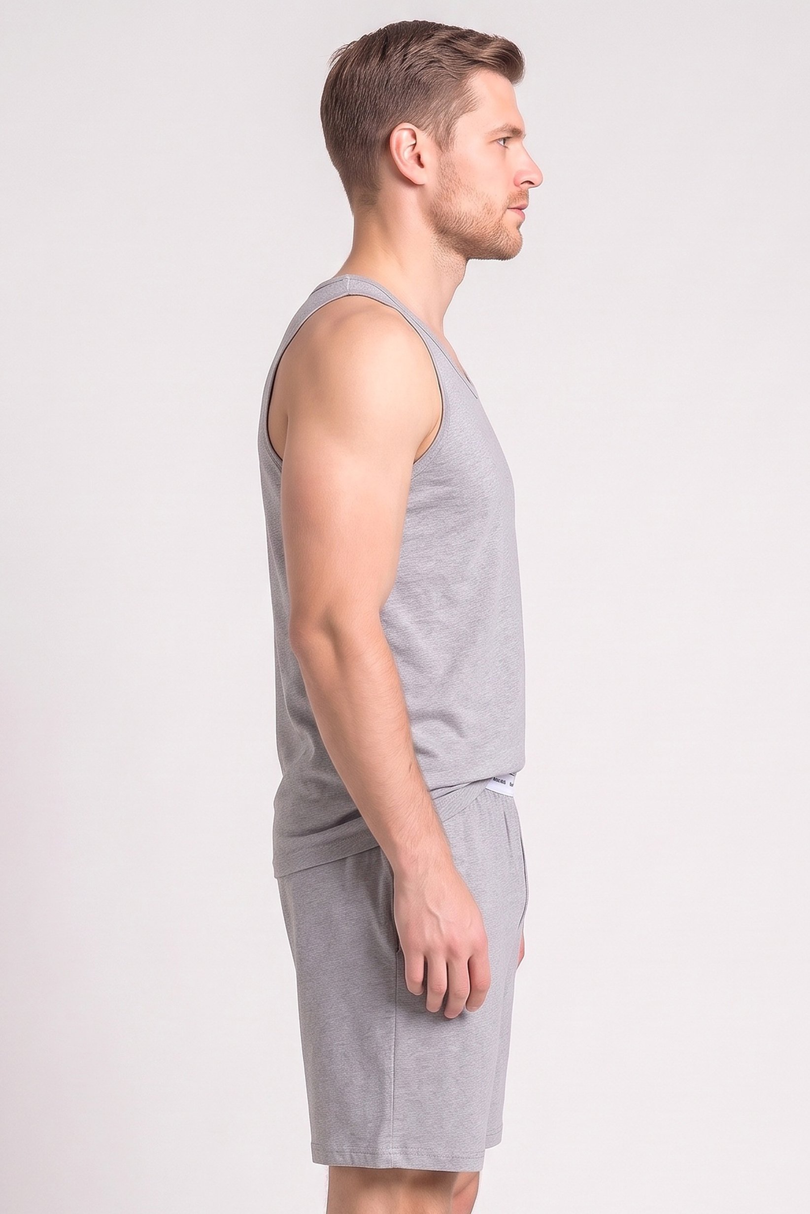 Men 2 Pcs Heather Sleeveless Vest And Shorts Pajama Set, Grey