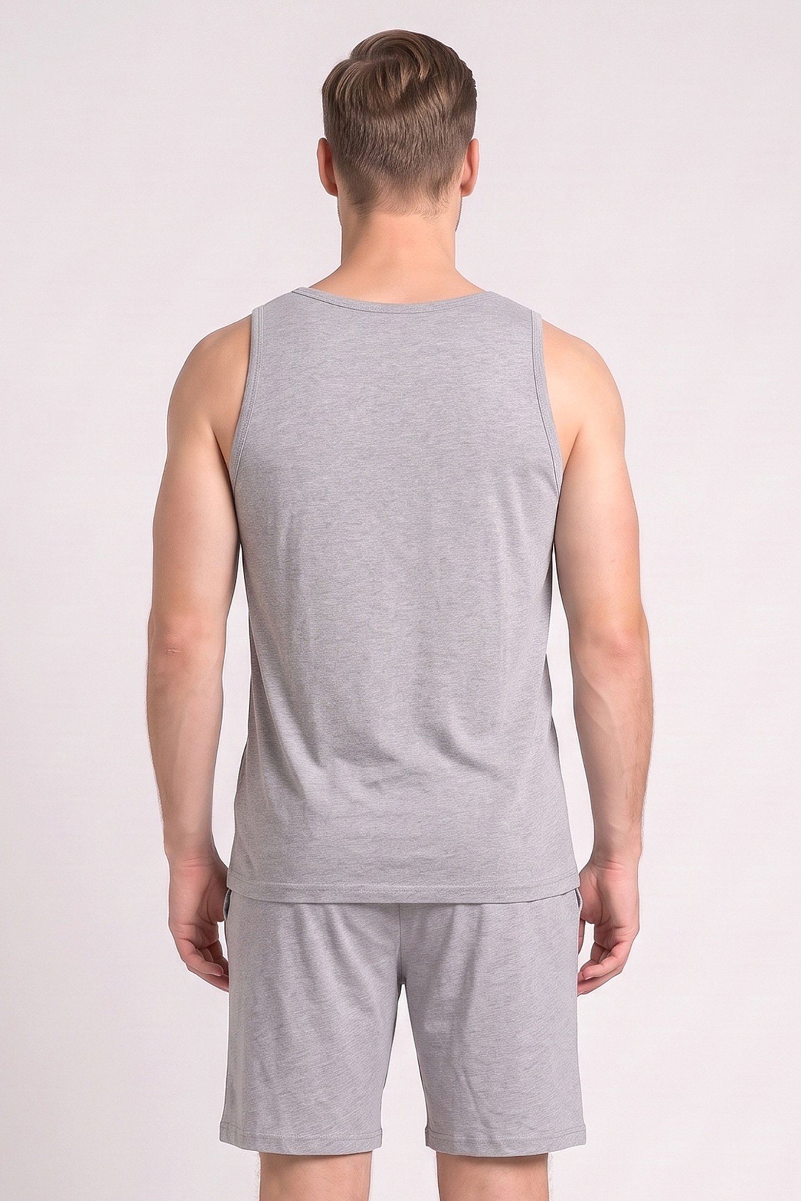 Men 2 Pcs Heather Sleeveless Vest And Shorts Pajama Set, Grey
