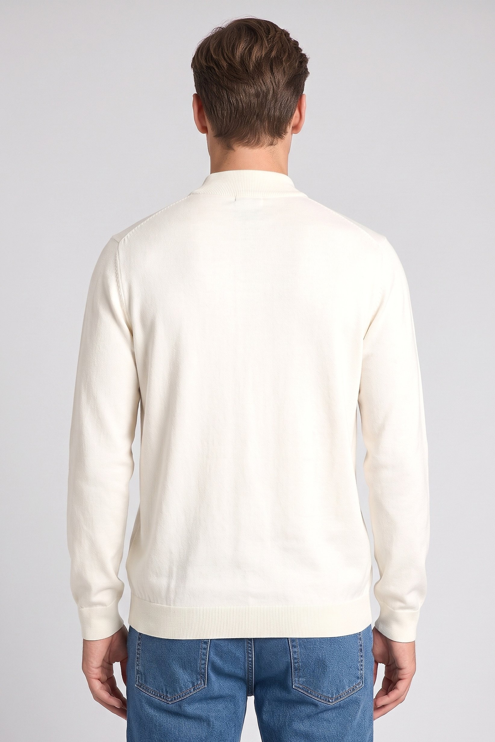Men Mock Neck Knitted Sweater, Cream
