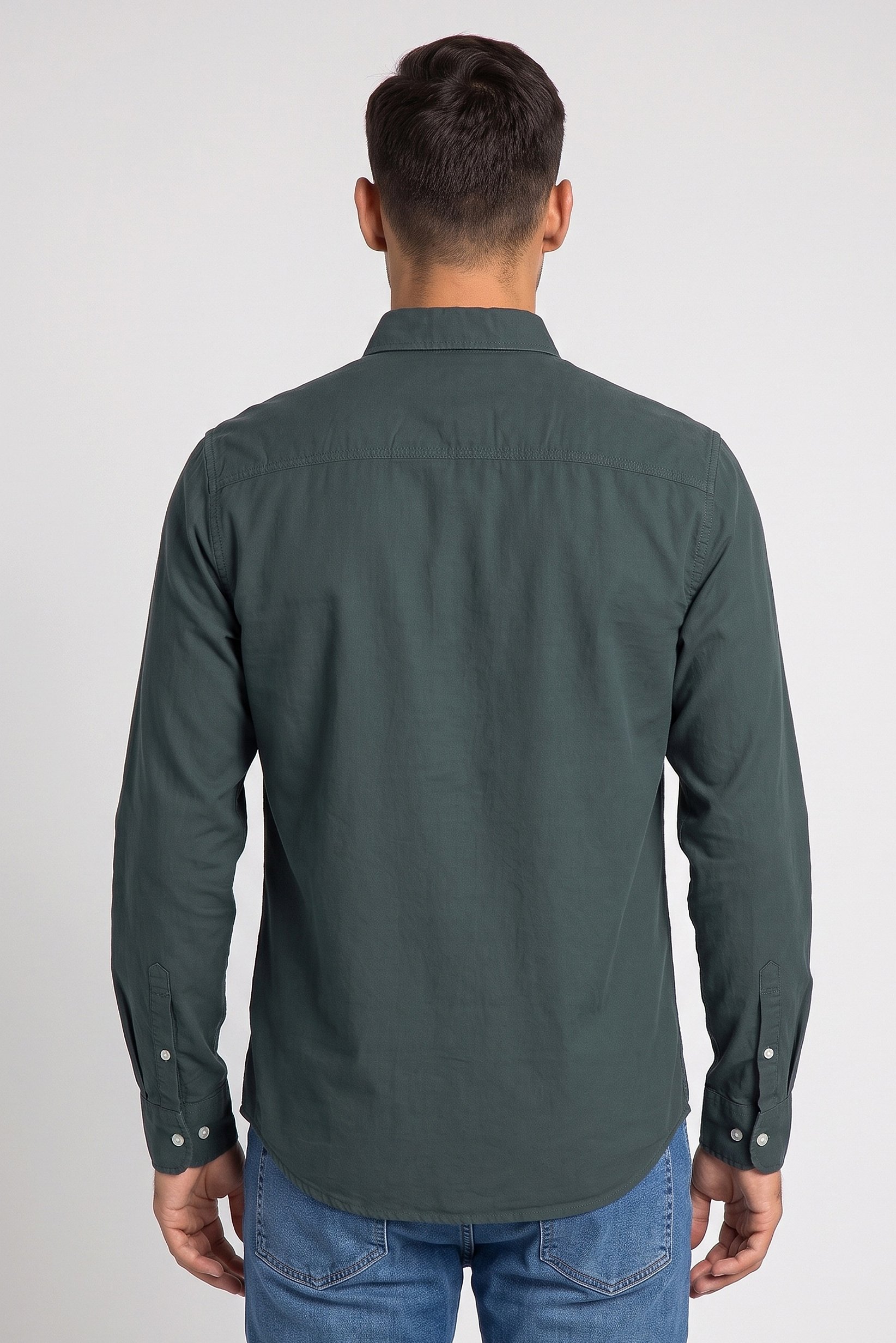 Men Regular Fit Long Sleeve Solid Casual Shirt, Moss Green