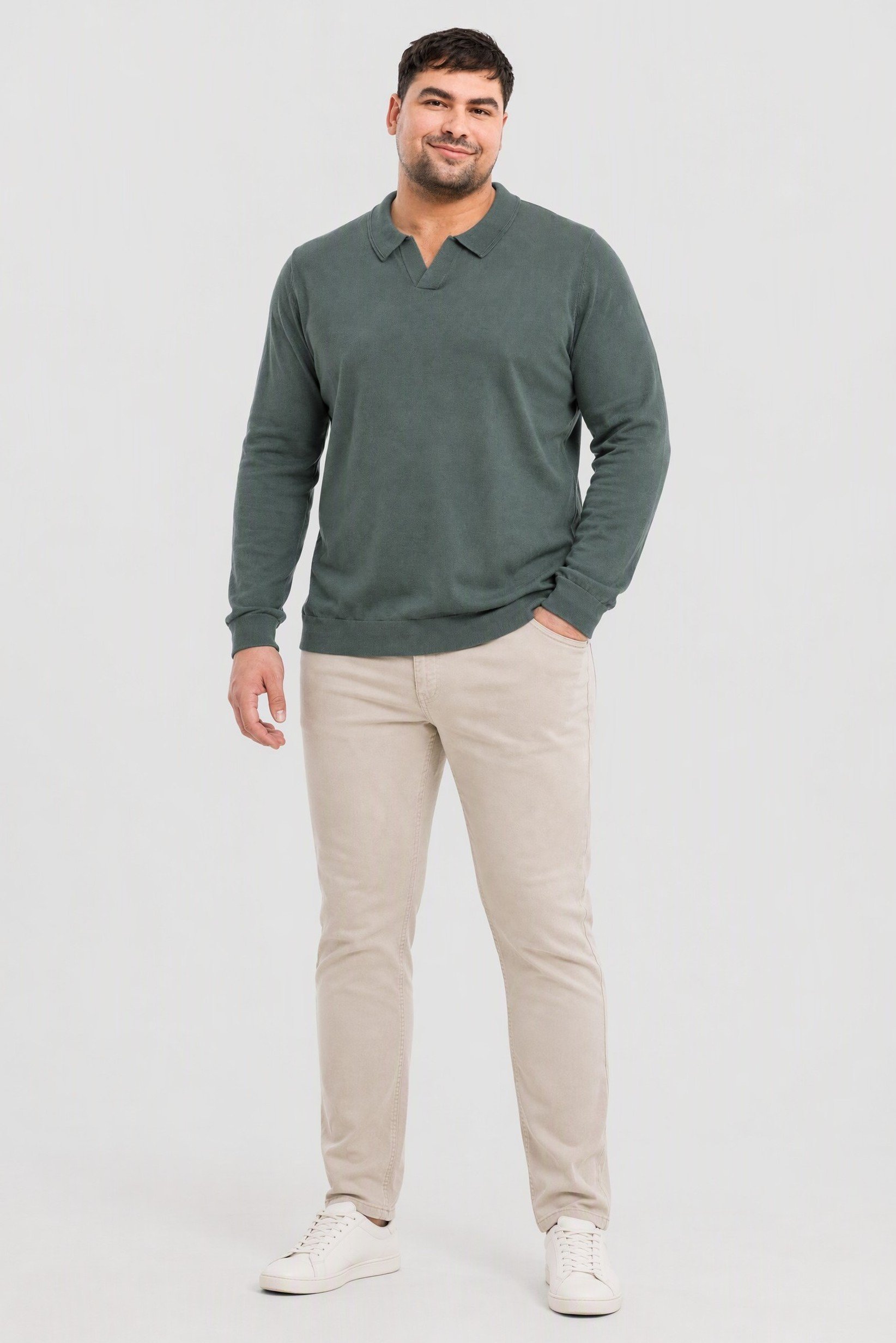 Men Spread Collar Long Sleeve Knitted Sweater, Sage Green