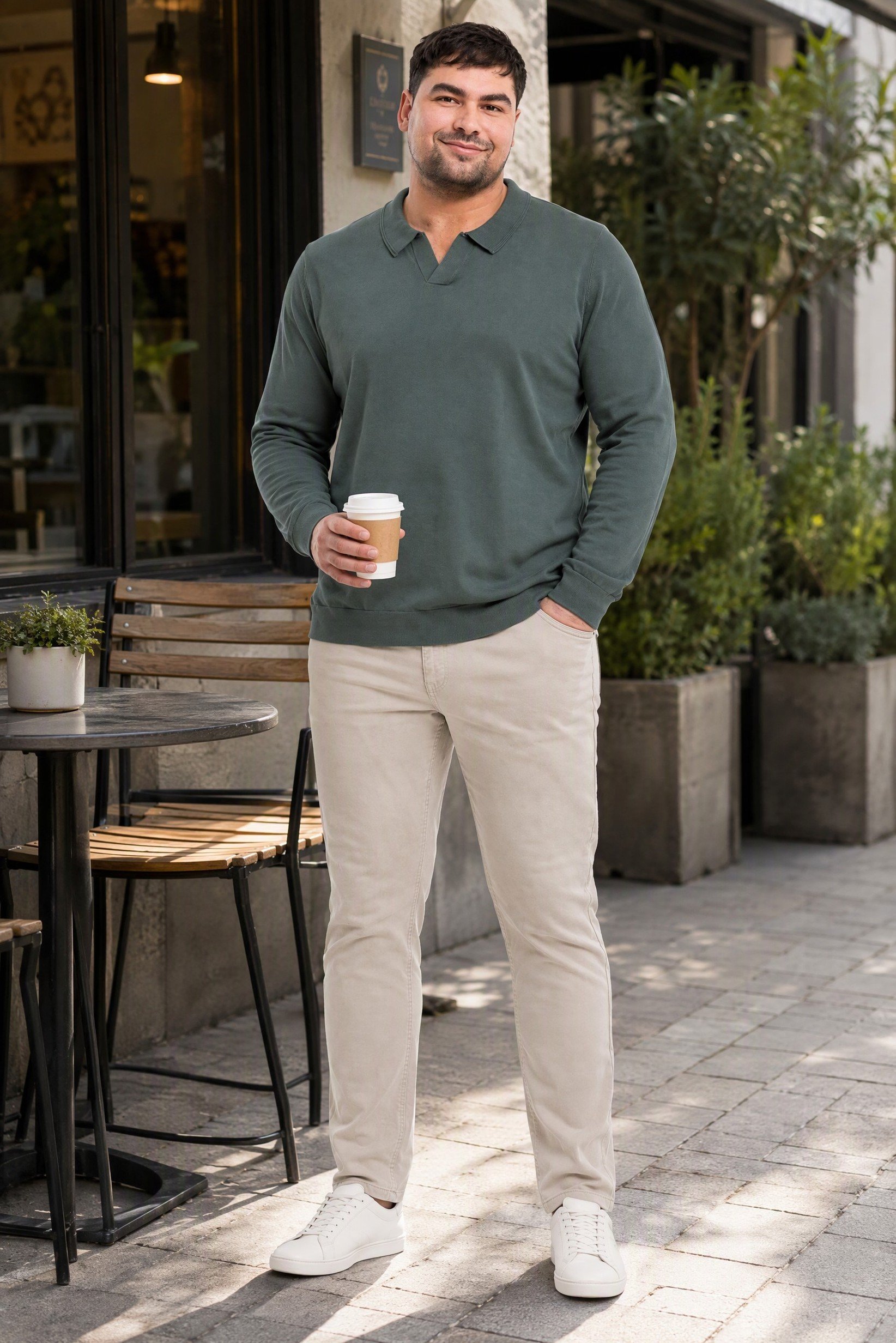 Men Spread Collar Long Sleeve Knitted Sweater, Sage Green