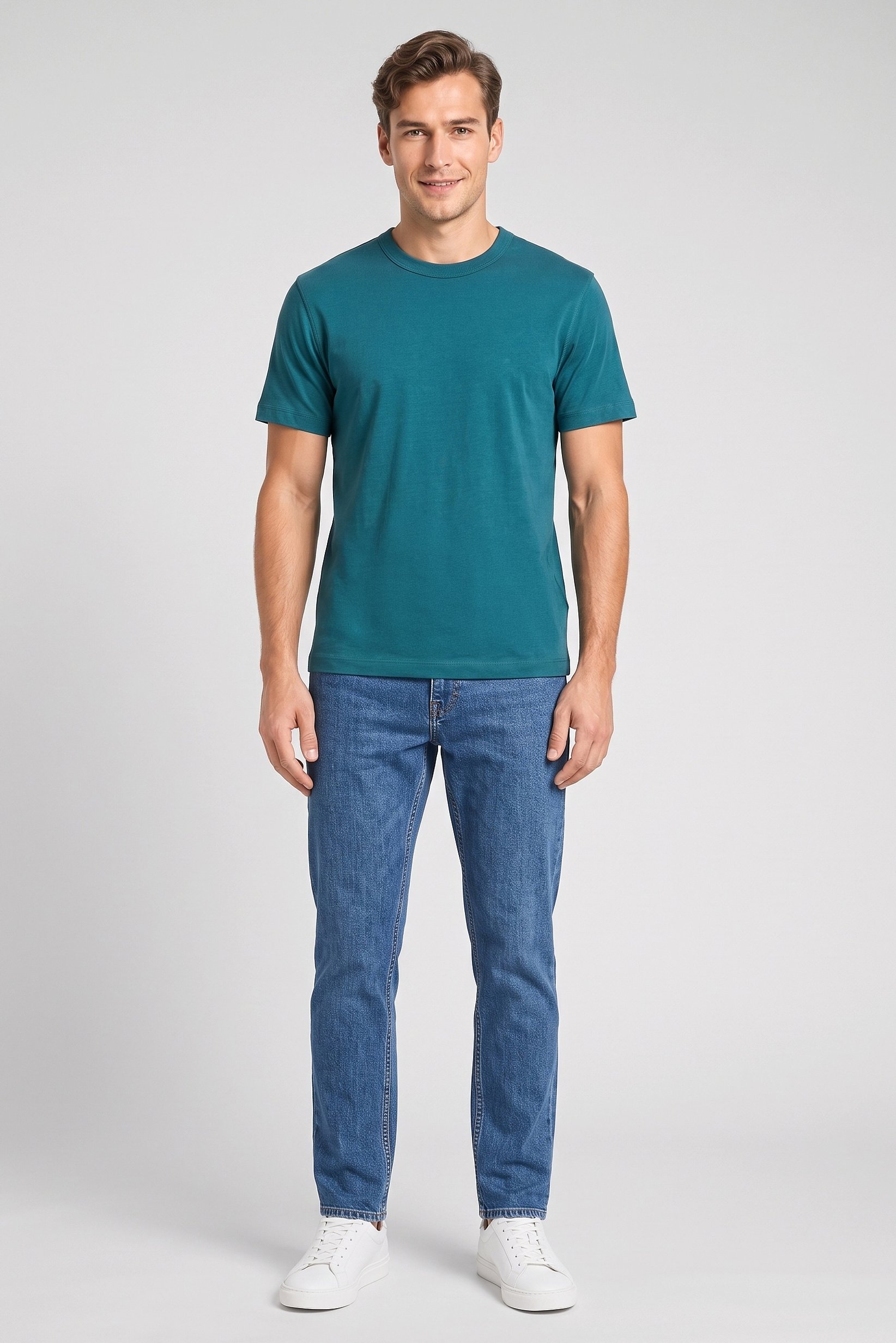 Men Crew Neck Short Sleeve Solid T-Shirt,  Teal Green