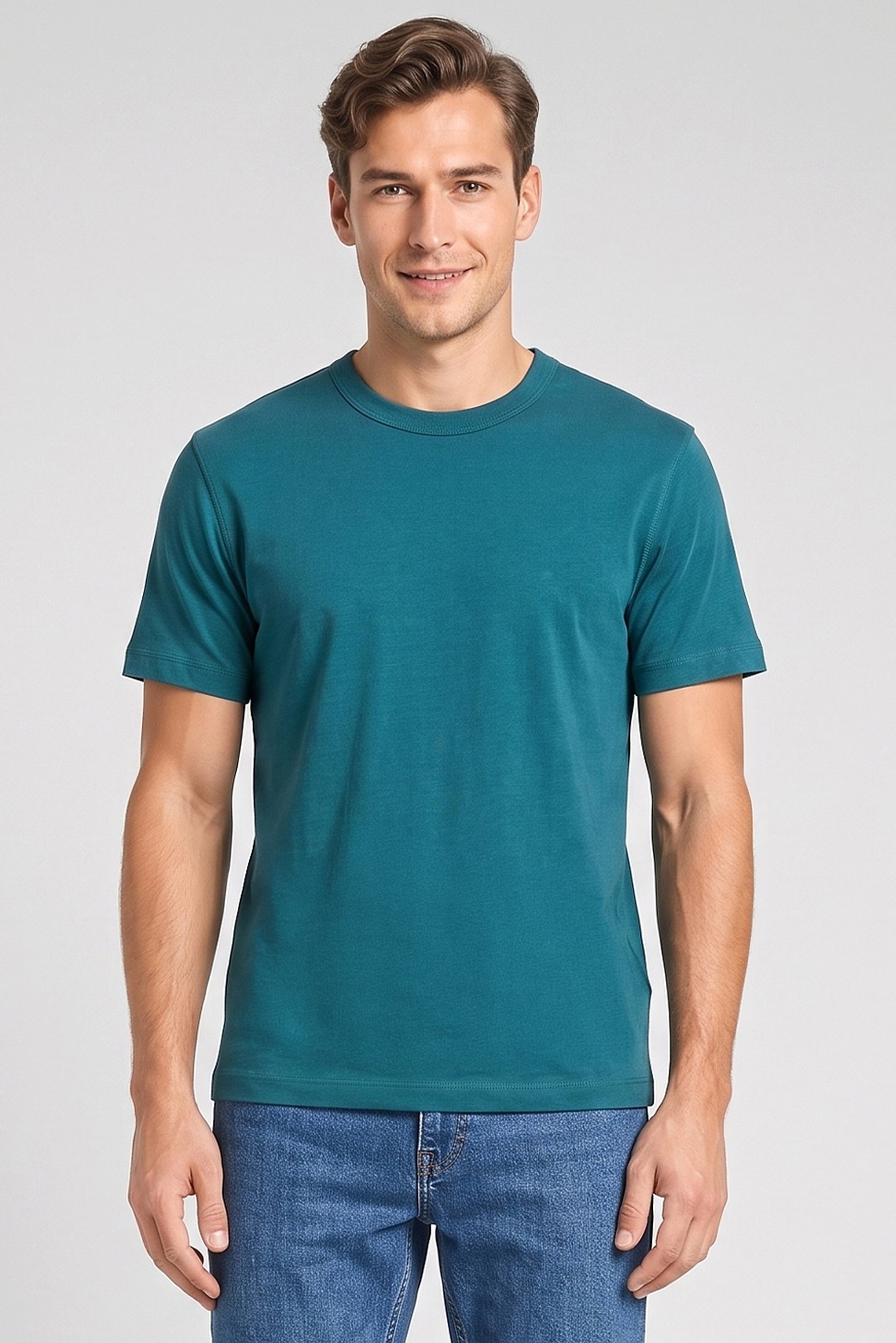 Men Crew Neck Short Sleeve Solid T-Shirt,  Teal Green