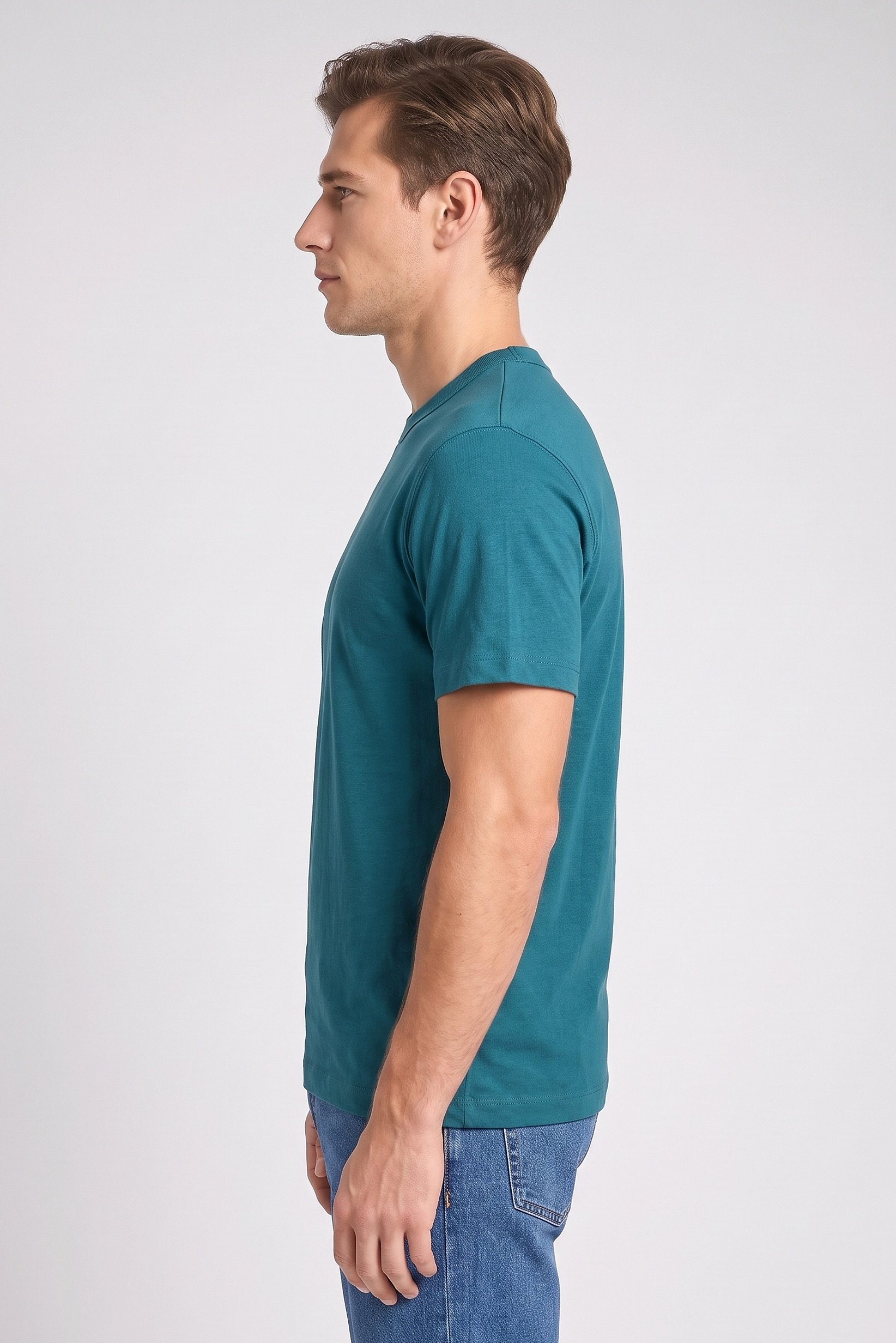 Men Crew Neck Short Sleeve Solid T-Shirt,  Teal Green