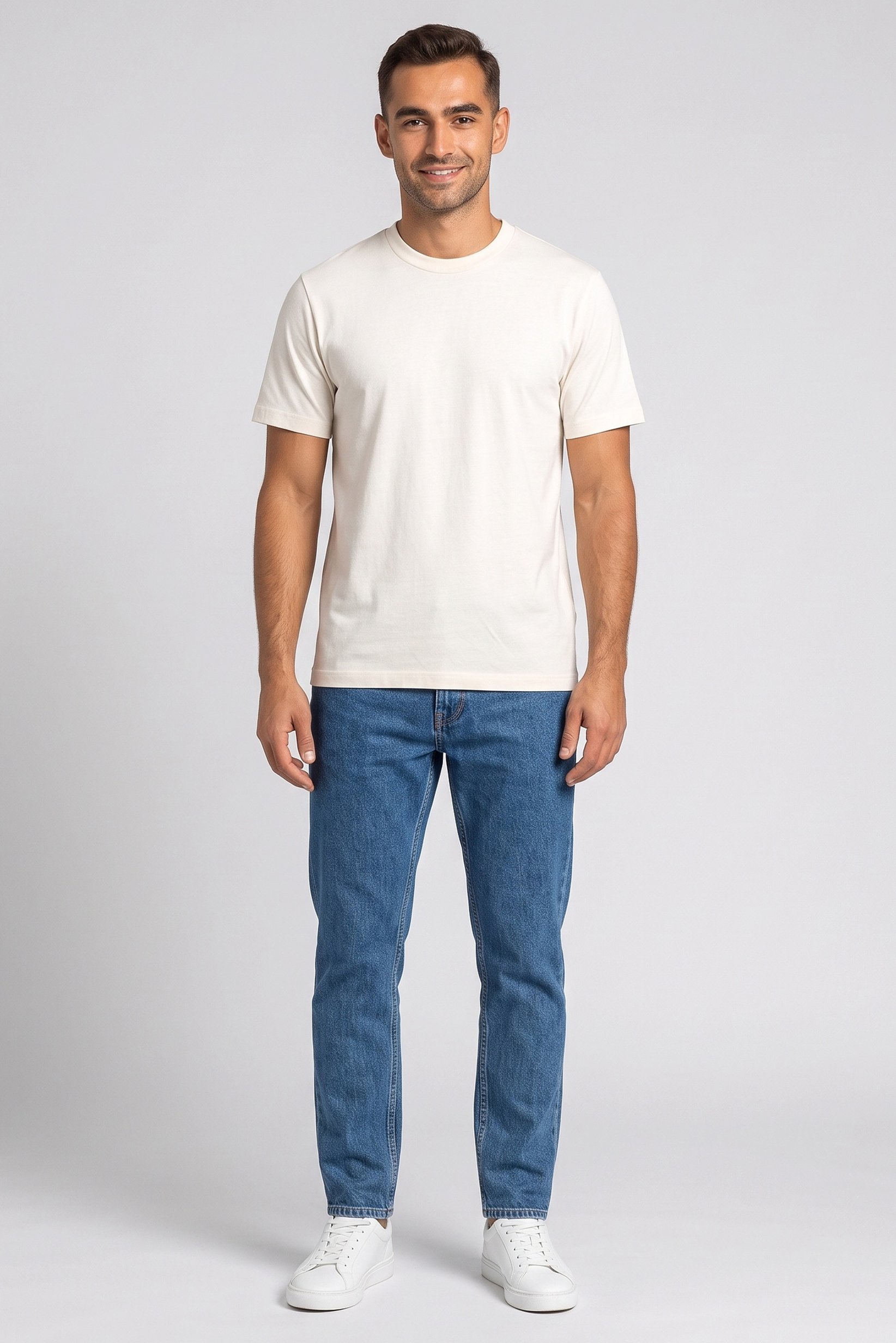 Men Crew Neck Short Sleeve Plain T Shirt, Ivory