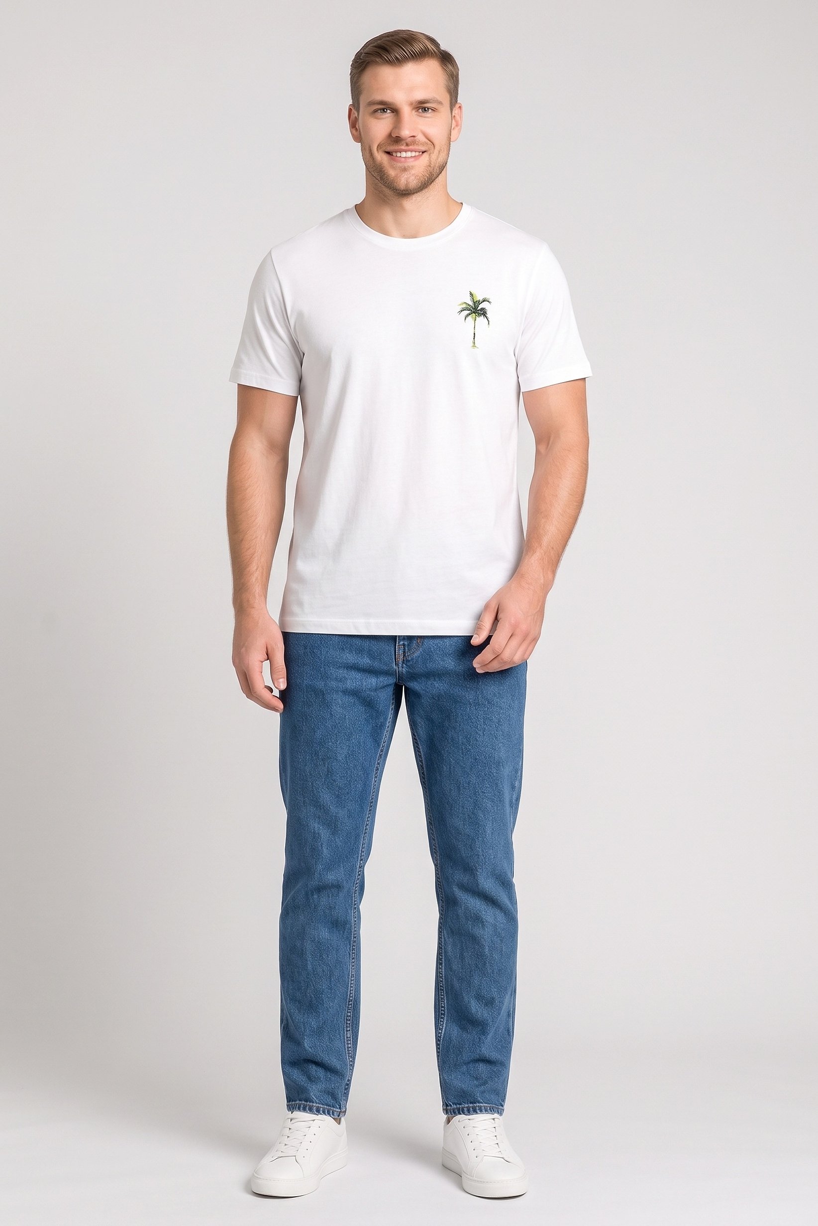Men Crew Neck Short Sleeve Graphic Print T-Shirt, White