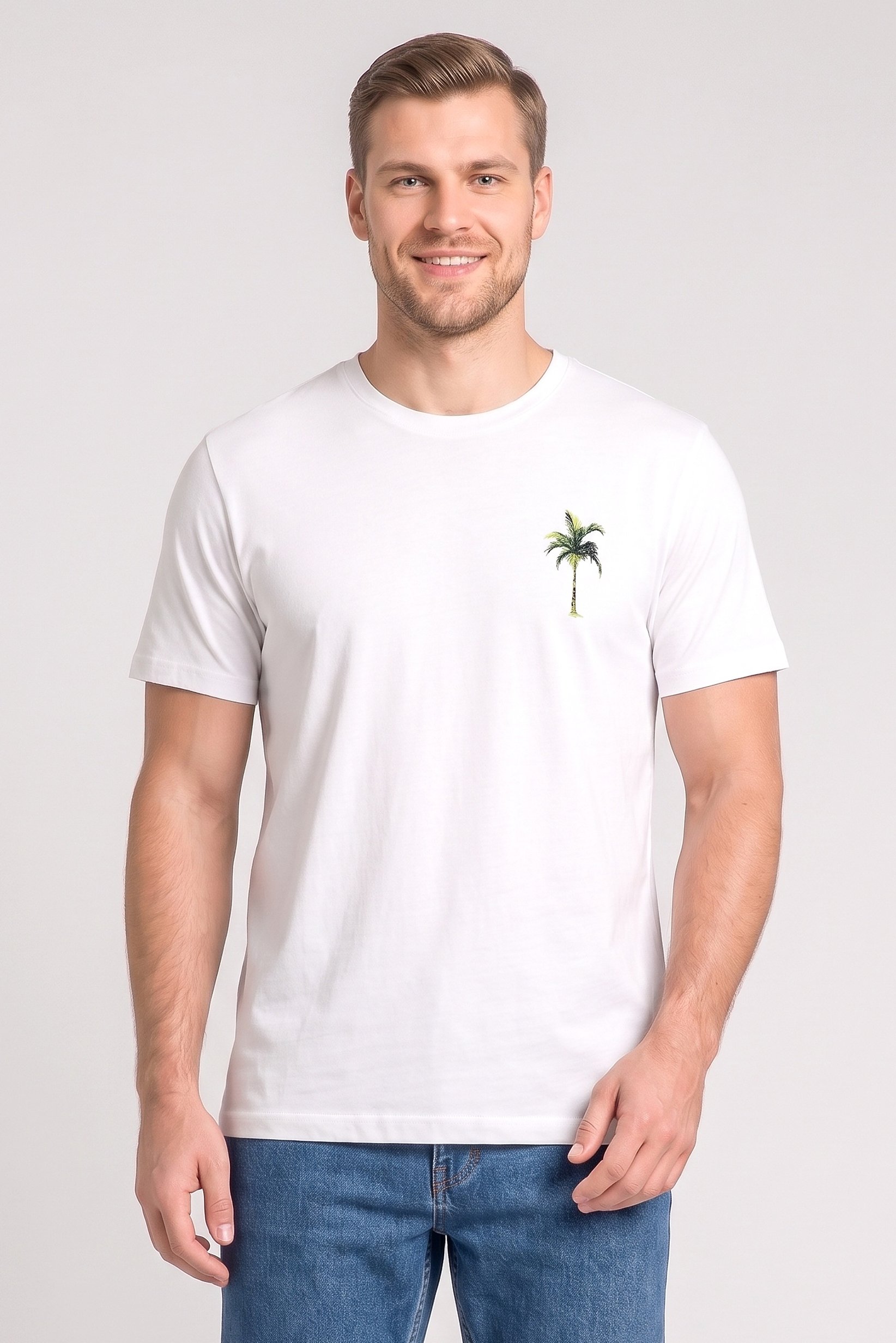 Men Crew Neck Short Sleeve Graphic Print T-Shirt, White