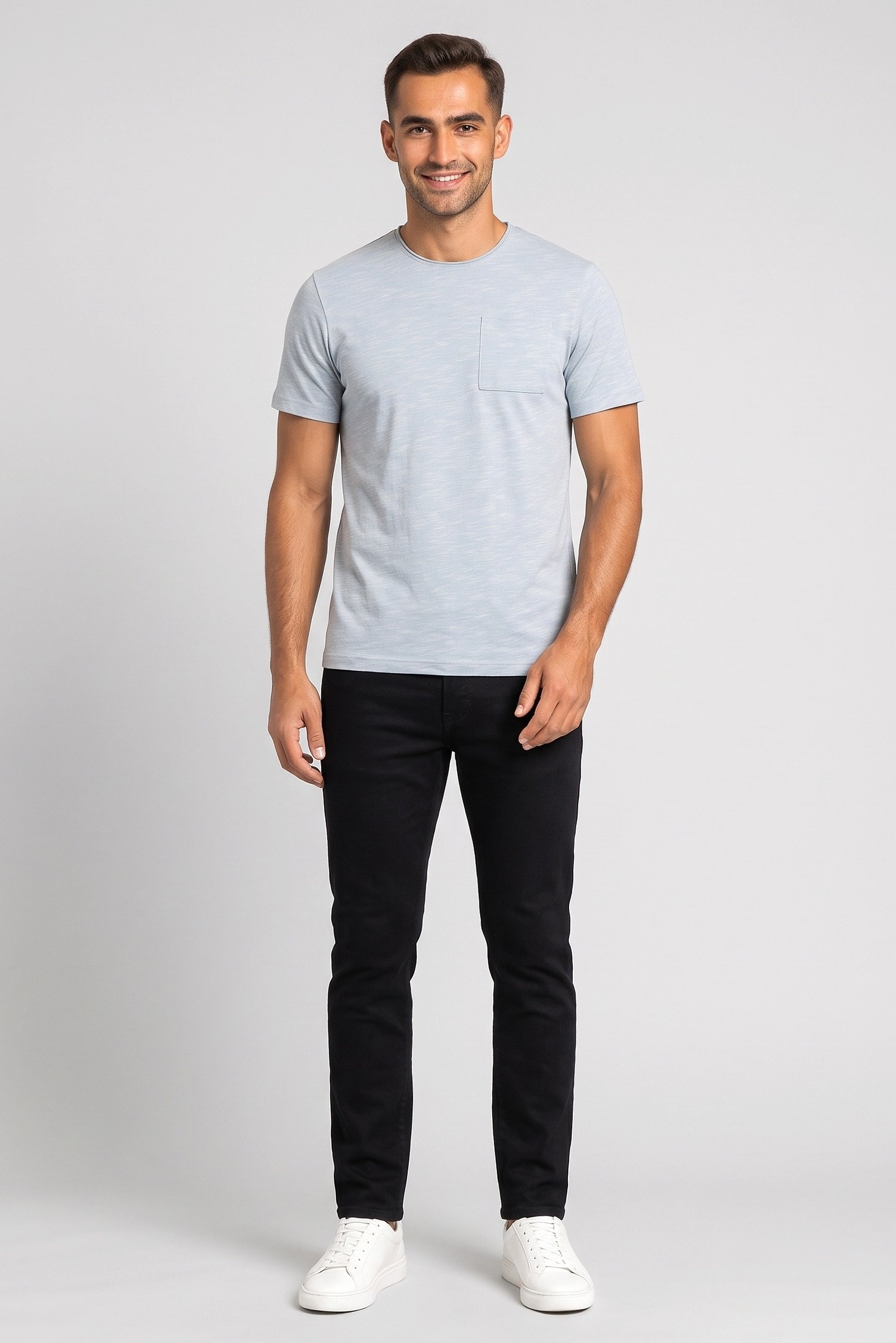 Men Crew Neck Short Sleeve Plain T-Shirt, Dusty Blue