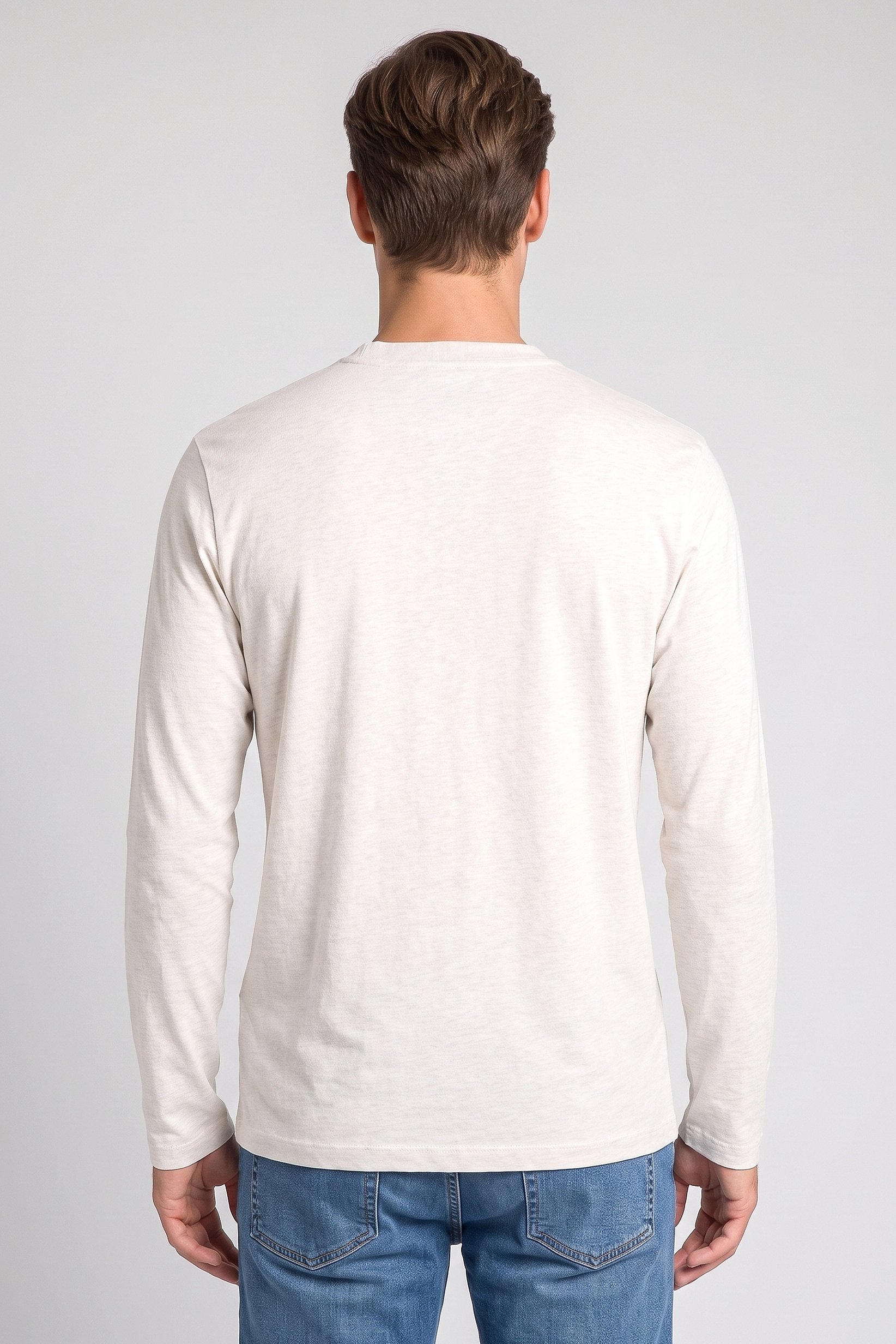Men Henley Collar Long Sleeve Heather T-Shirt, Beige