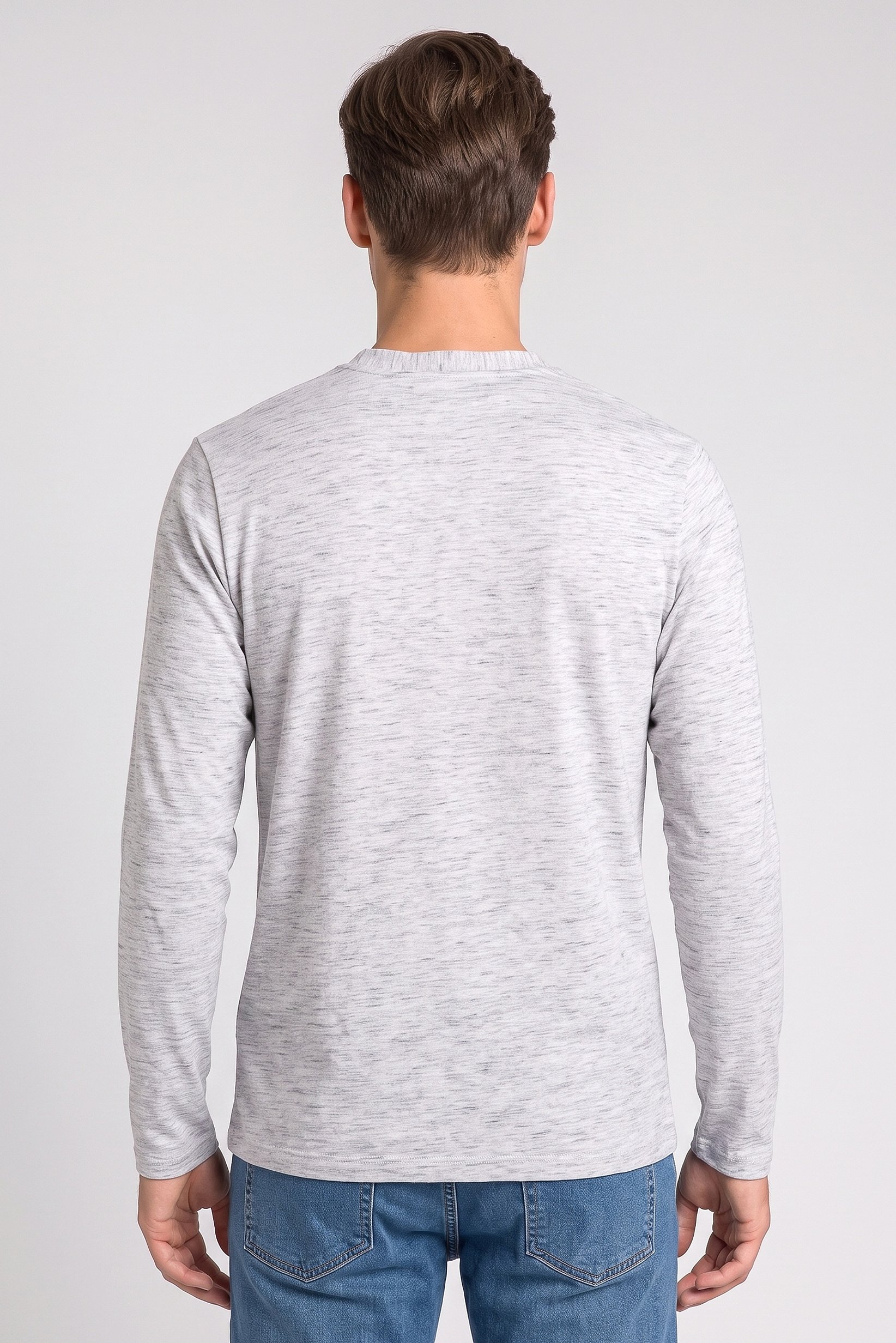 Men Henley Collar Long Sleeve Heather T-Shirt, Light Grey