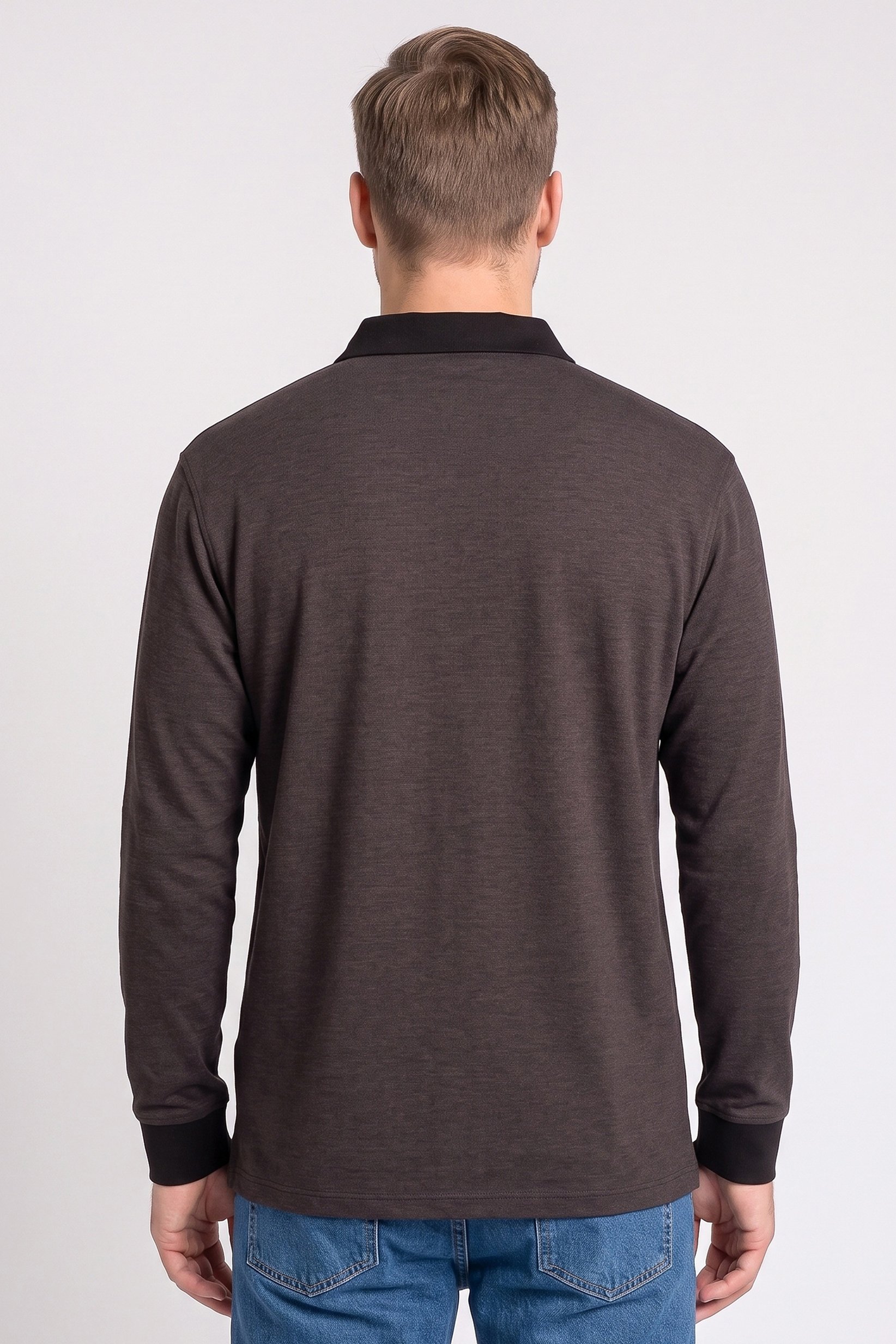 Men Regular Fit Long Sleeve Plain Polo Shirt, Black