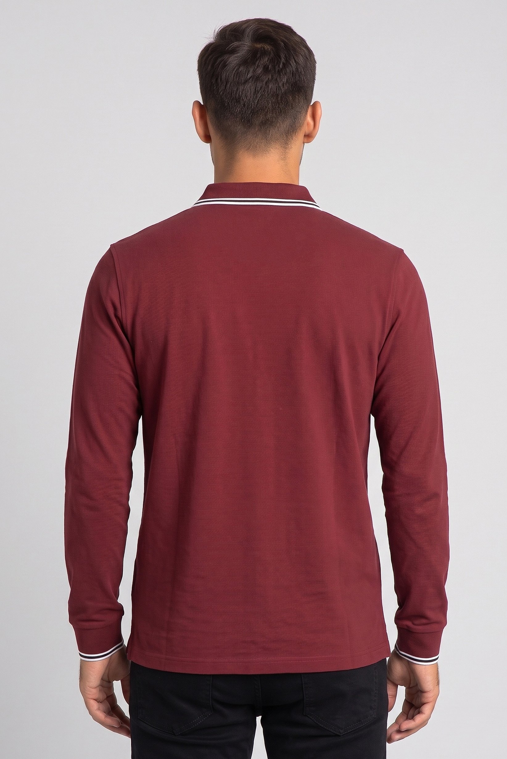 Men Regular Fit Long Sleeve Plain Polo Shirt, Maroon