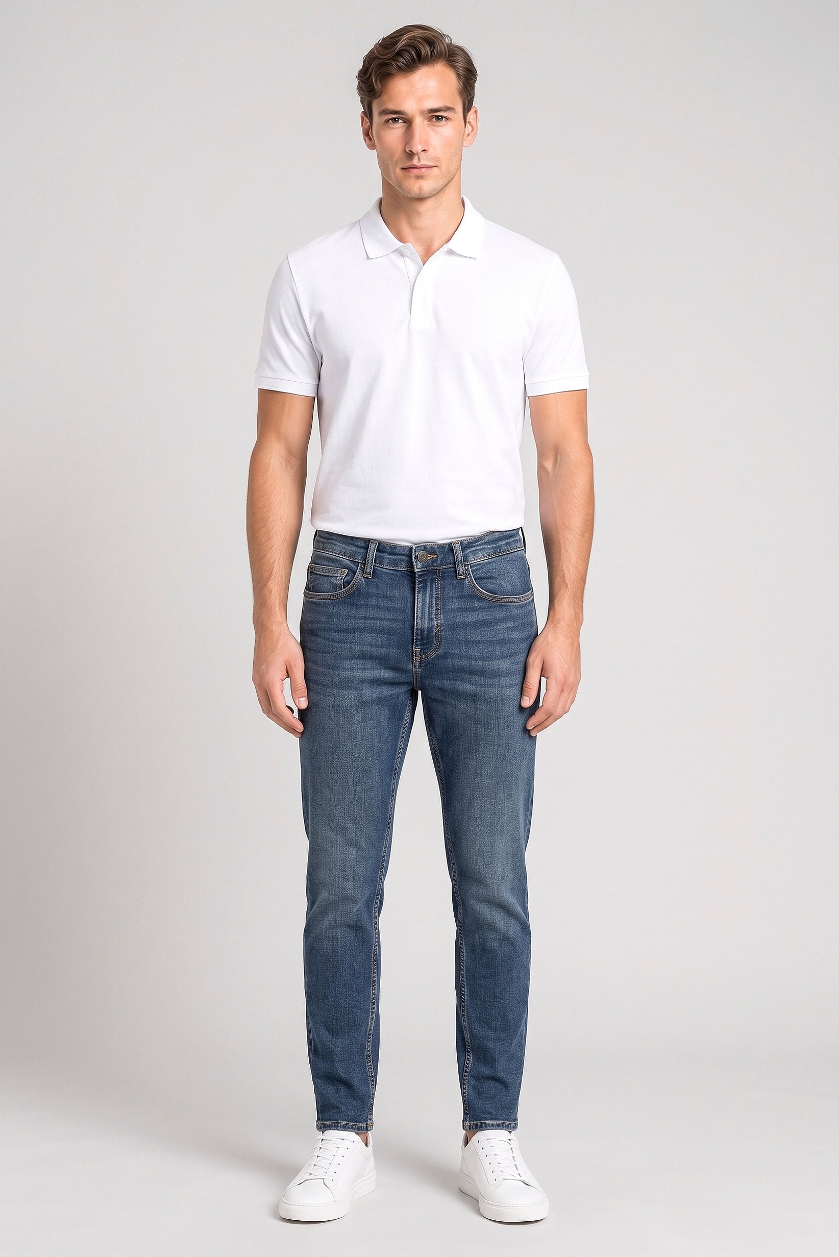 Men Slim Fit Solid Washed Stretchable Jeans, Blue