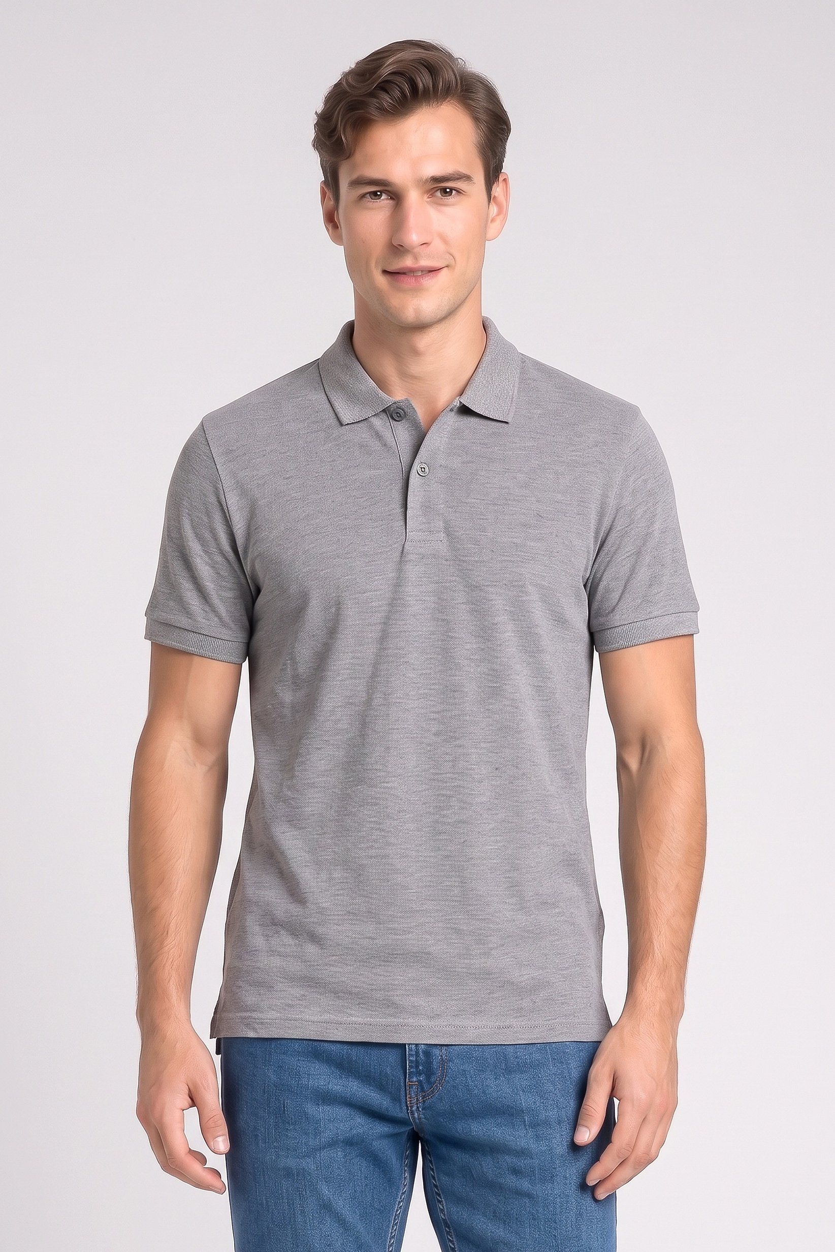 Men Regular Fit Short Sleeve Heather Polo Shirt, Grey