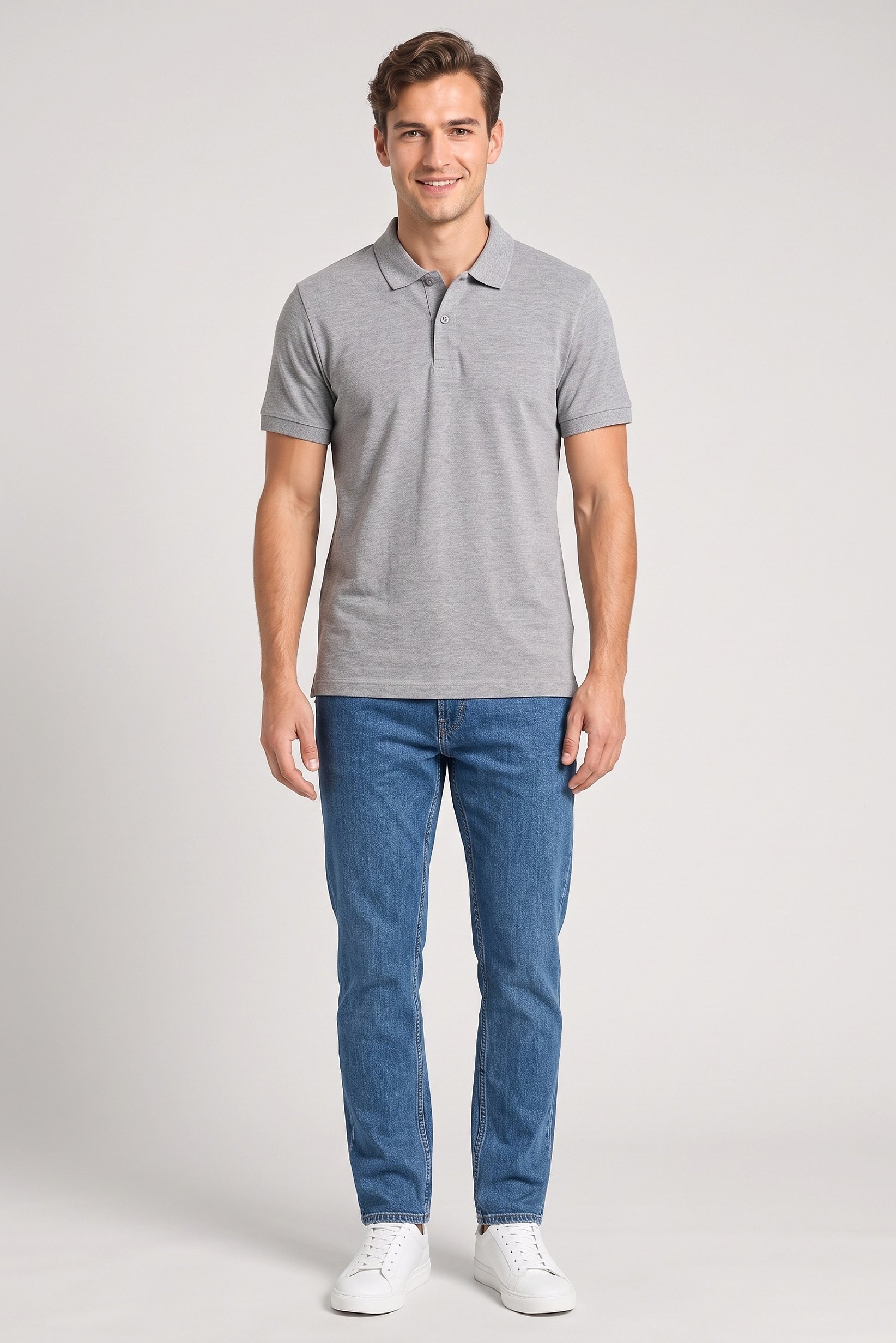Men Regular Fit Plain Short Sleeve Polo Shirts, Grey
