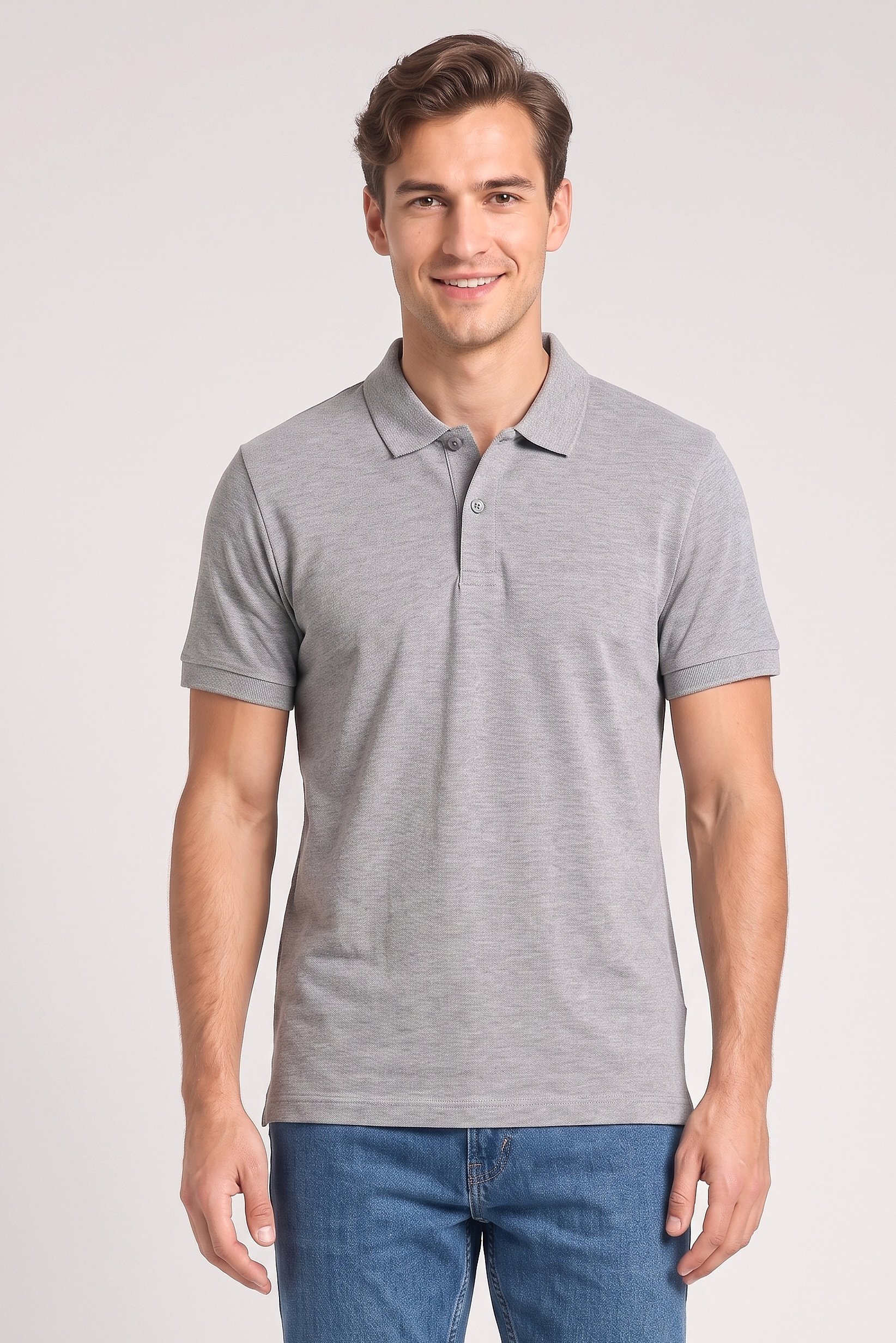 Men Regular Fit Plain Short Sleeve Polo Shirts, Grey