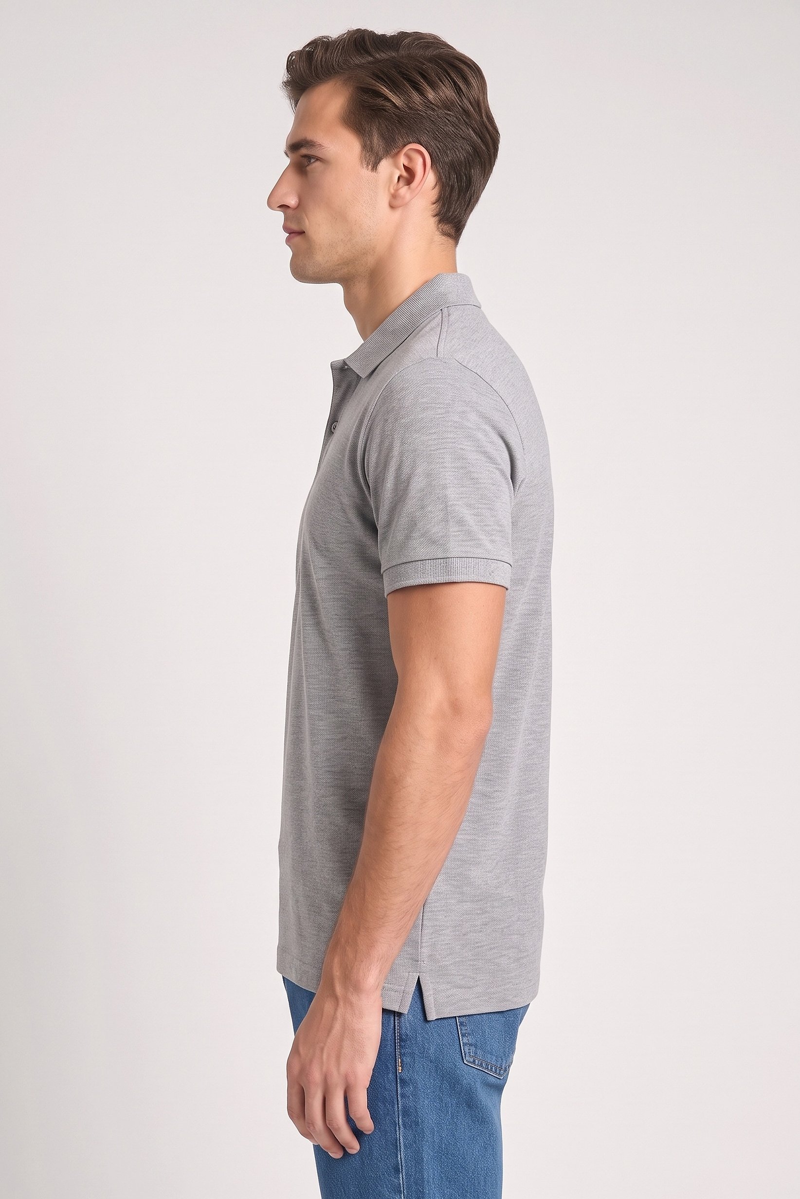 Men Regular Fit Plain Short Sleeve Polo Shirts, Grey