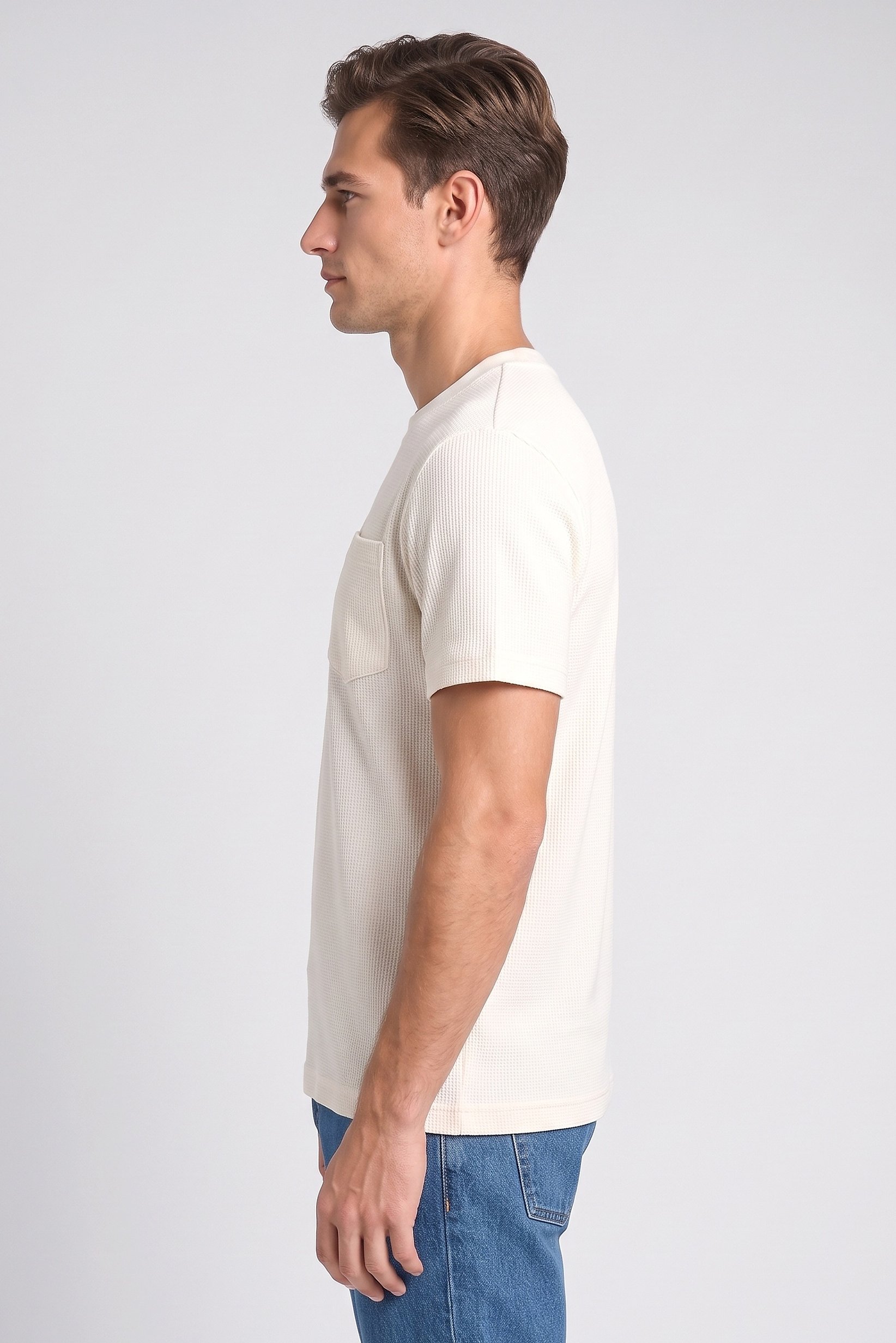 Men Crew Neck Short Sleeve Textured T- Shirt, Beige