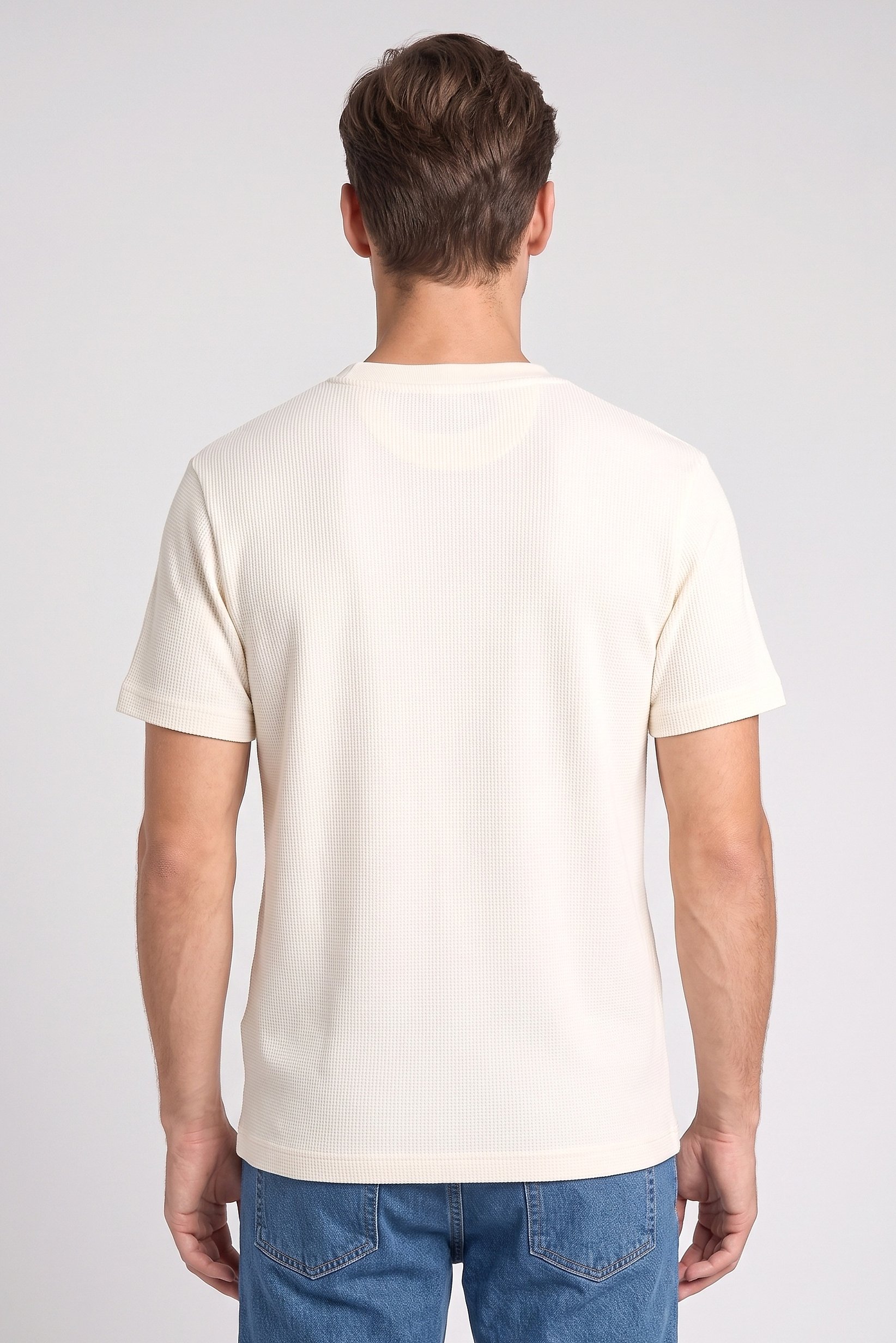 Men Crew Neck Short Sleeve Textured T- Shirt, Beige