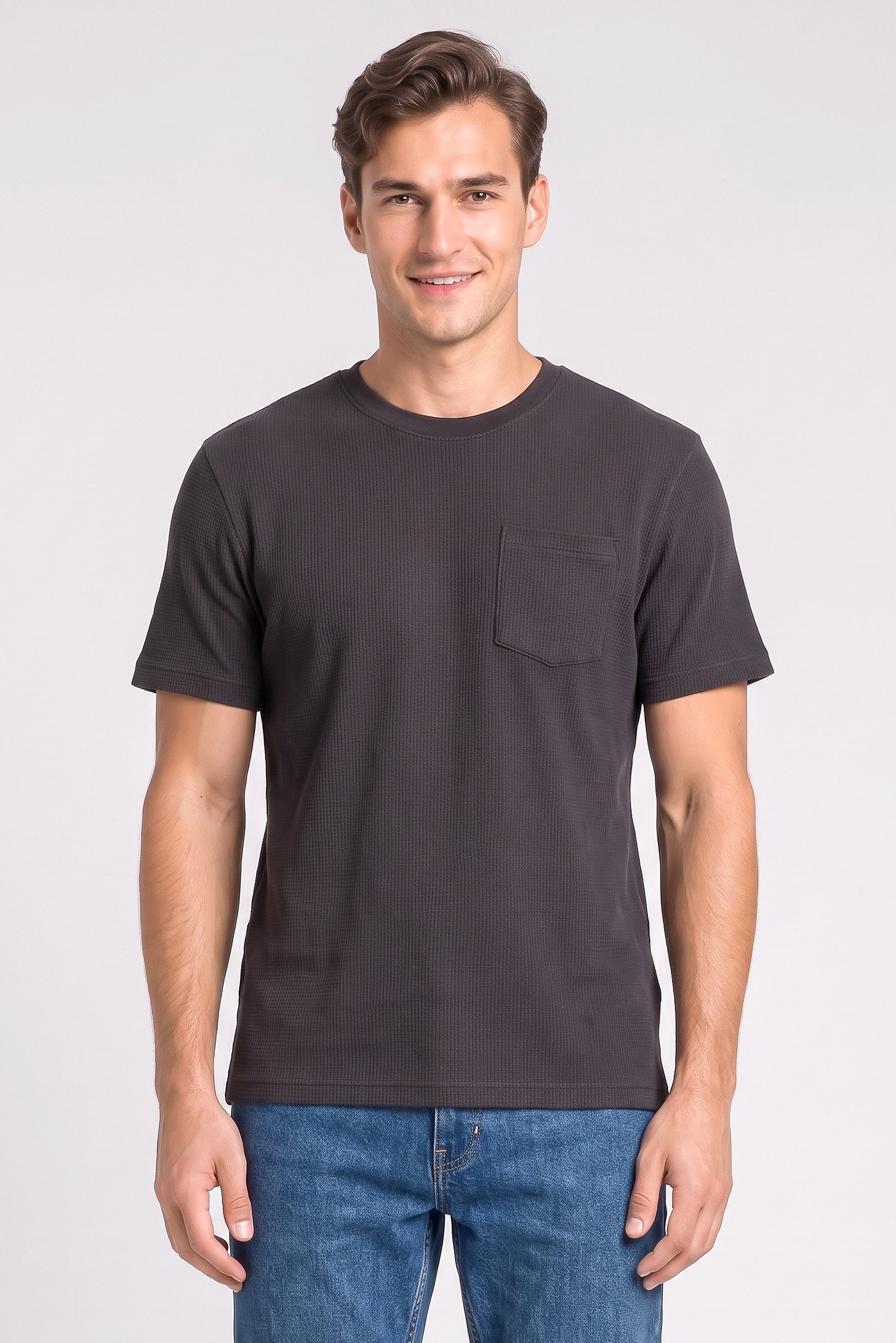 Men Crew Neck Short Sleeve Textured T-Shirt, Black