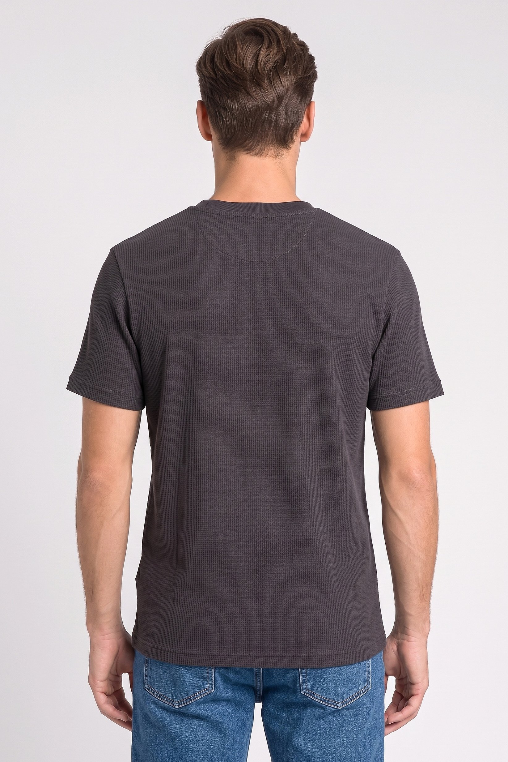 Men Crew Neck Short Sleeve Textured T-Shirt, Black