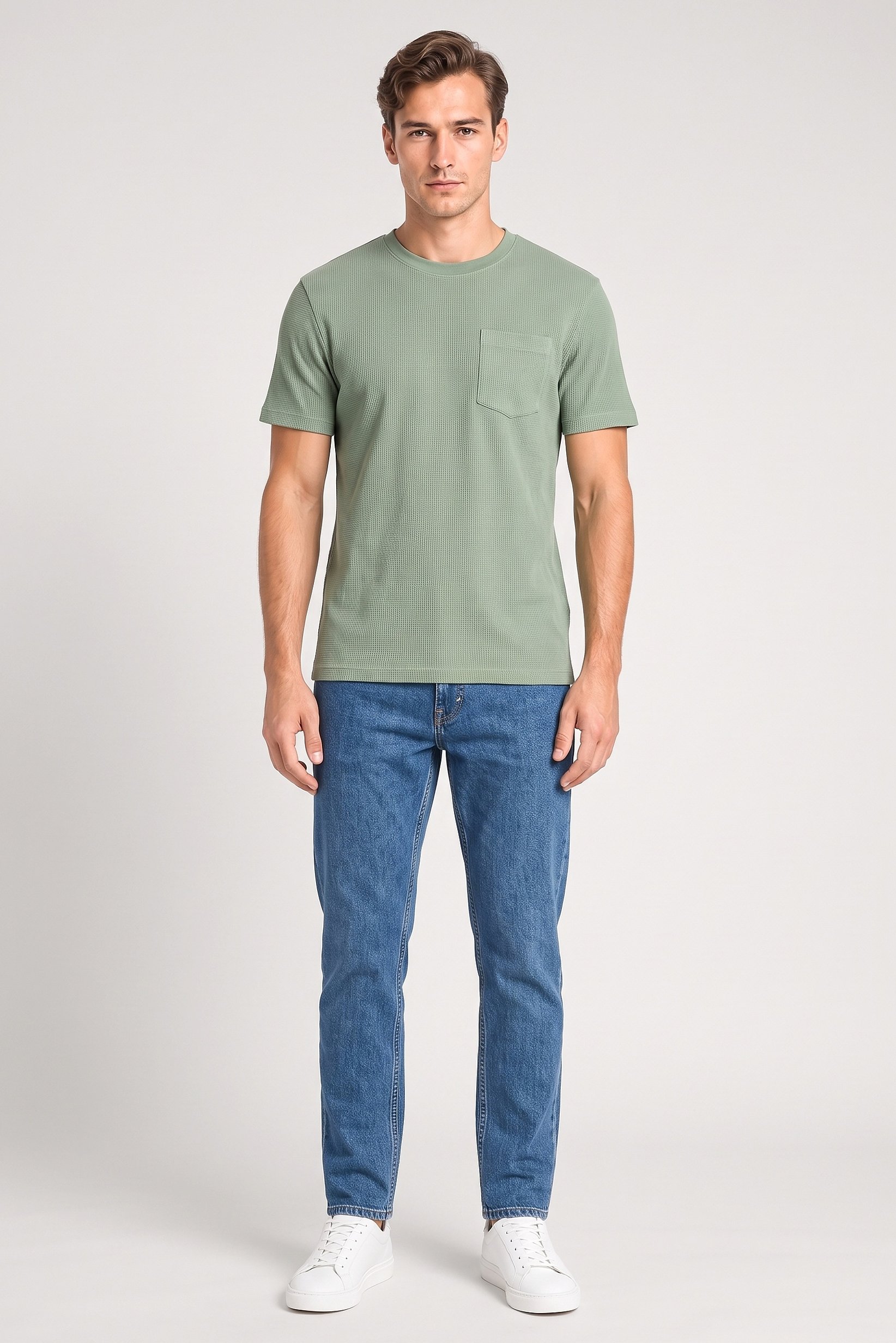 Men Crew Neck Short Sleeve Textured T-Shirt, Sage Green